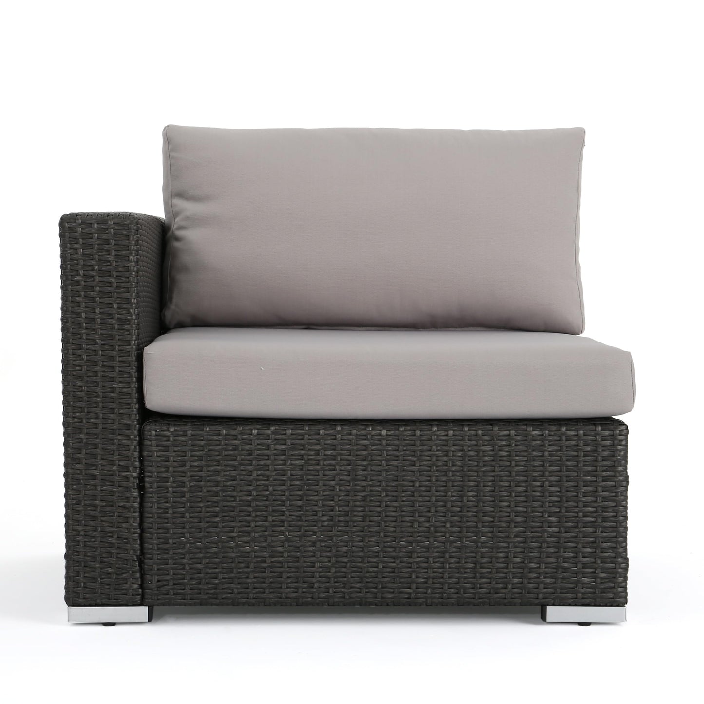 Christopher Knight Home Santa Rosa Outdoor Wicker 5 Seater Sectional Conversation Set with Aluminum Frame and Water Resistant Cushions, 92.25 "W x 99.75 "D x 24.25 "H, Gray + Light Gray + Silver
