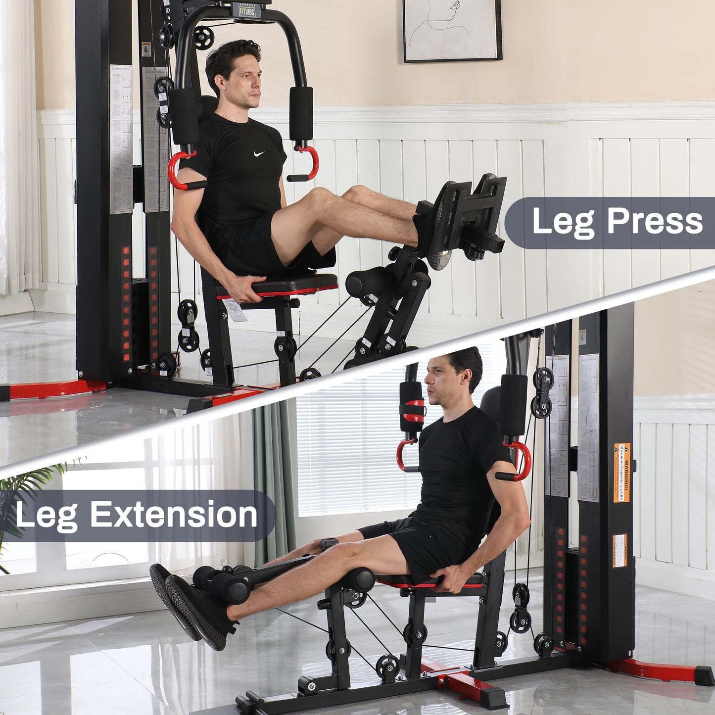Fitvids Multifunctional Home Gym Equipment with 122.5 lbs Weight Stack, Full Body Workout Weight Machine, All-in-One Strength Training Exercise Equipment with Pulley System & Leg Press