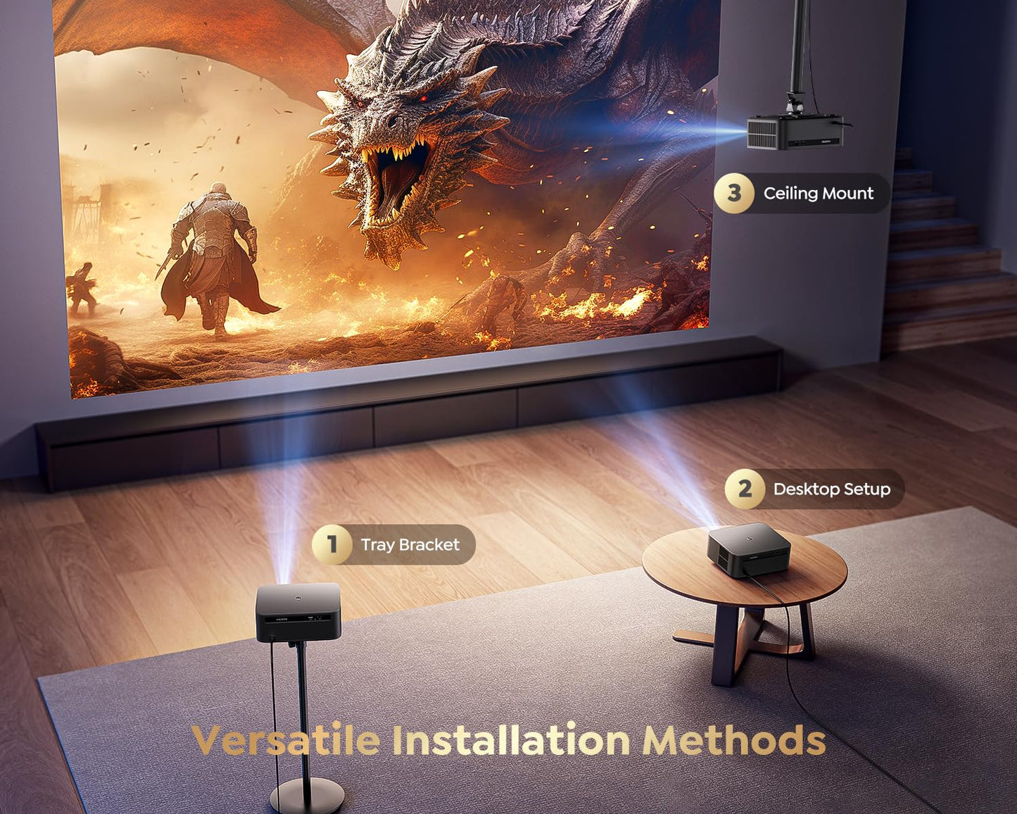 [Ultra Bright/Google TV/4K Support] Smart-Projector with WiFi 6 and Bluetooth, Built-in Apps, Outdoor Movie Proyector, 1080P Home Theater Auto Focus Projector, PUTRIMS K12 (Gray, Standard)