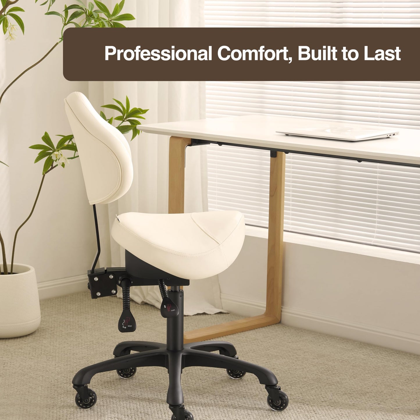 DR.LOMILOMI Pneumatic Swivel Rolling Saddle Chair with Wheels and Ergonomic Back Support for Hair Stylist, Dental Hygienist, Hygienic Clinic, Spa, Massage, Home, Office - 510 KOA