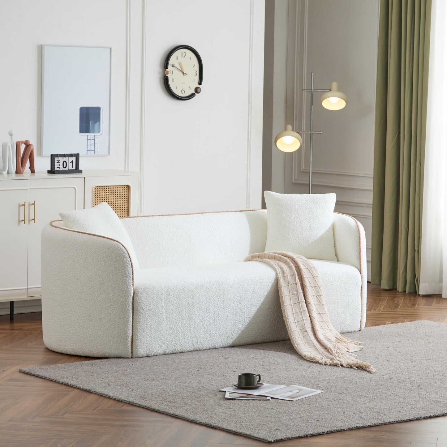 Christopher Knight Home Audie Modern Minimalist Living Room Boucle Fabric Upholstered 3-Seater Sofa Couch,Ergonomic Lounge Couch Seating,Soft Padded Cushion,Wooden Frame,Bedroom/Home Office,White