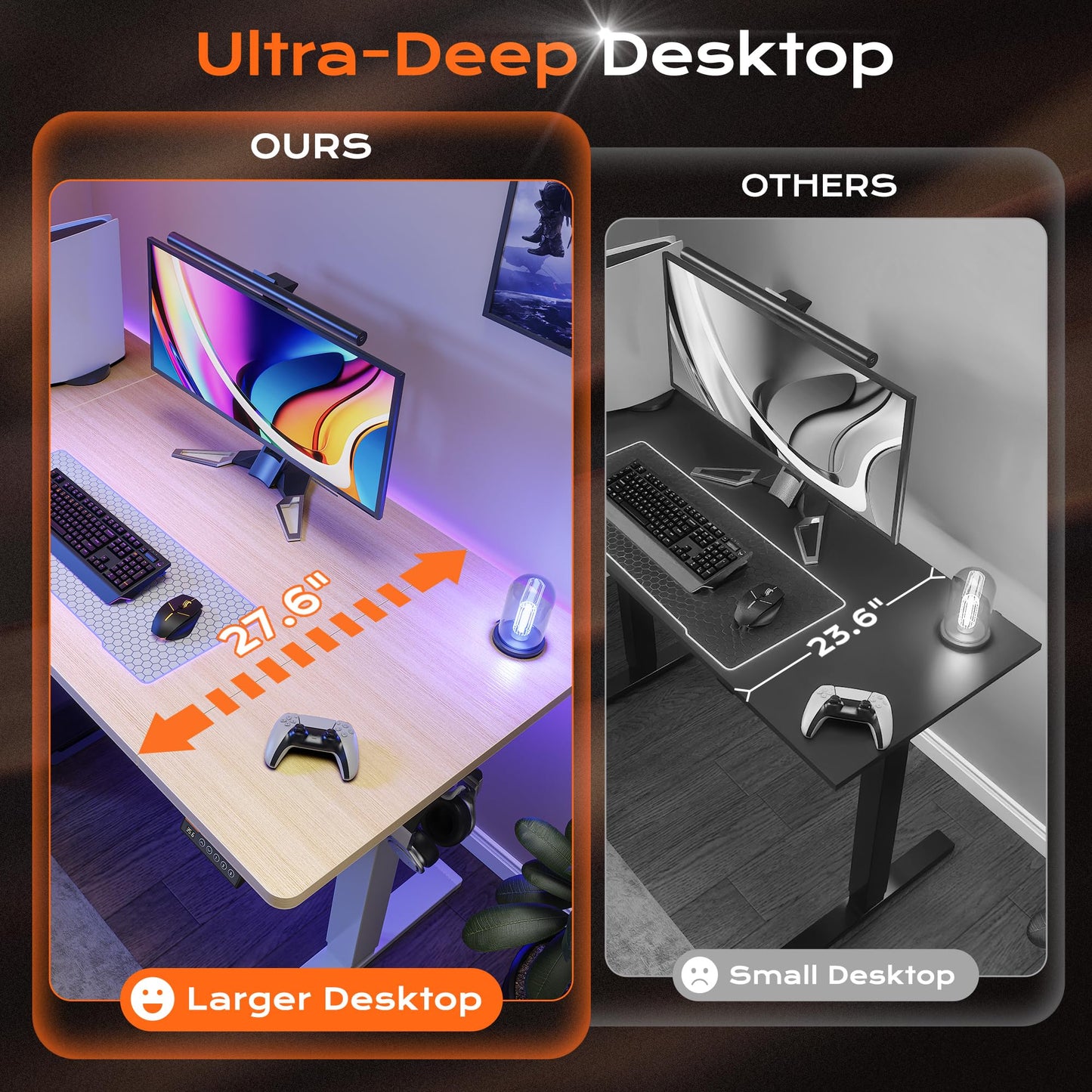 Huuger 55 x 28 Large Electric Standing Desk, Height Adjustable Desk, 27.6" Deep Desktop, Stand up Gaming Computer Office Desk with 2 Hooks, 3 Preset Heights, for Home Office, Maple
