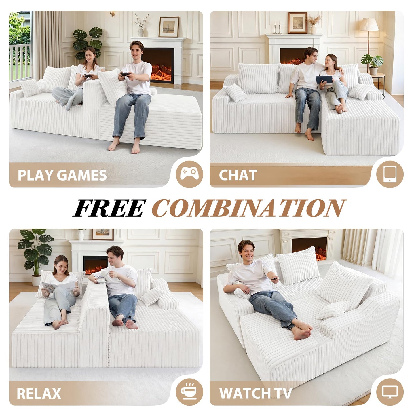 HABUTWAY 94" L-Shape Modular Sectional Sofa Couch for Living Room, No Assembly Required, Boneless Couch with Deep Seat for Living Room Bedroom, No Assembly Required (Beige,Right)