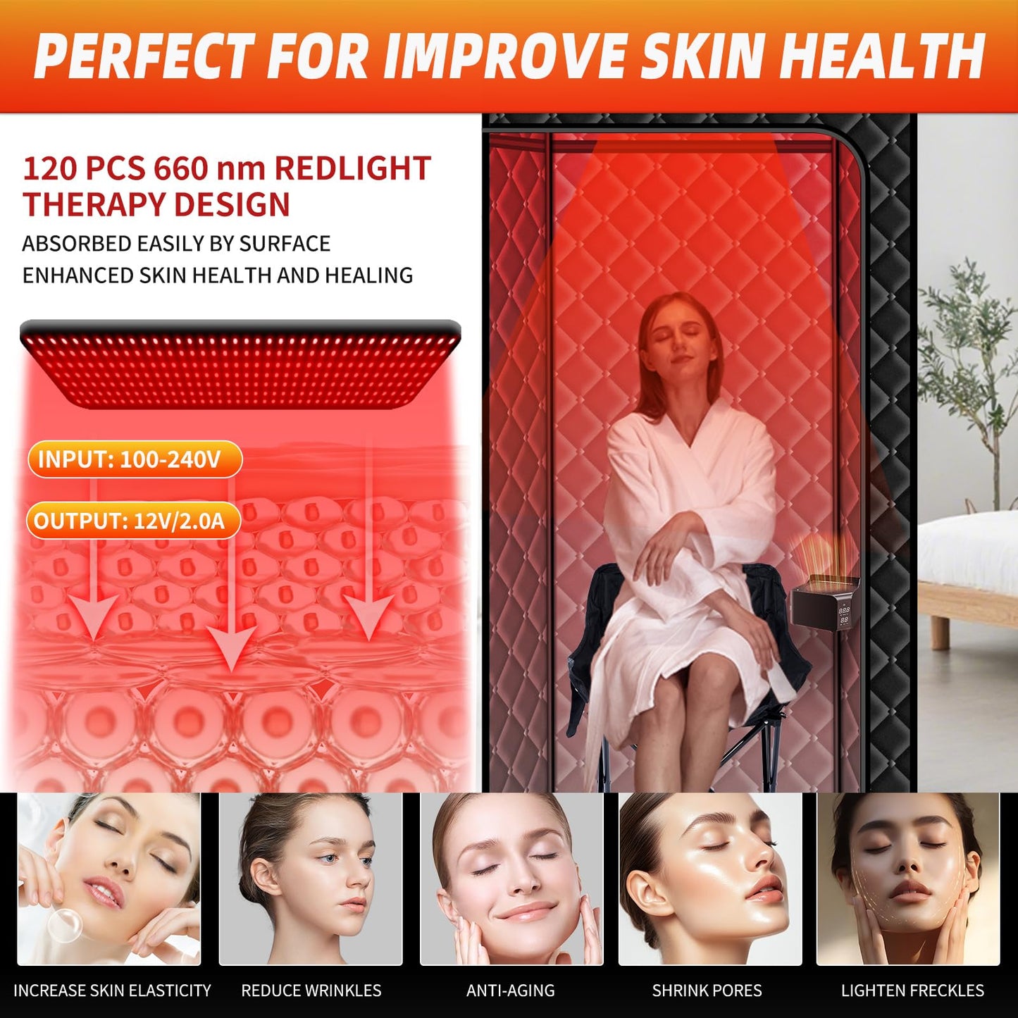 amocane Portable Dry Wind Sauna with 660nm red Light Lamp, Personal Hot Air Sauna Spa for Home, Full Body Infrared Black Saunas Tent with Large Chair, 99 Mins time, 165℉