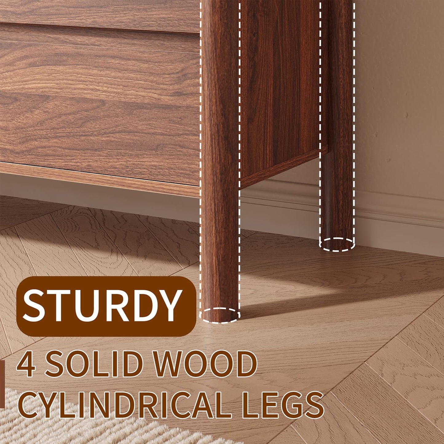 CHUWELL 3-Piece Bedroom Dresser Set-9 Drawer Dresser & 2 Nightstands,63" Wide Walnut Dresser and Night Stands with Solid Wood Cylindrical Legs,Rustic Wooden Storage for Bedroom