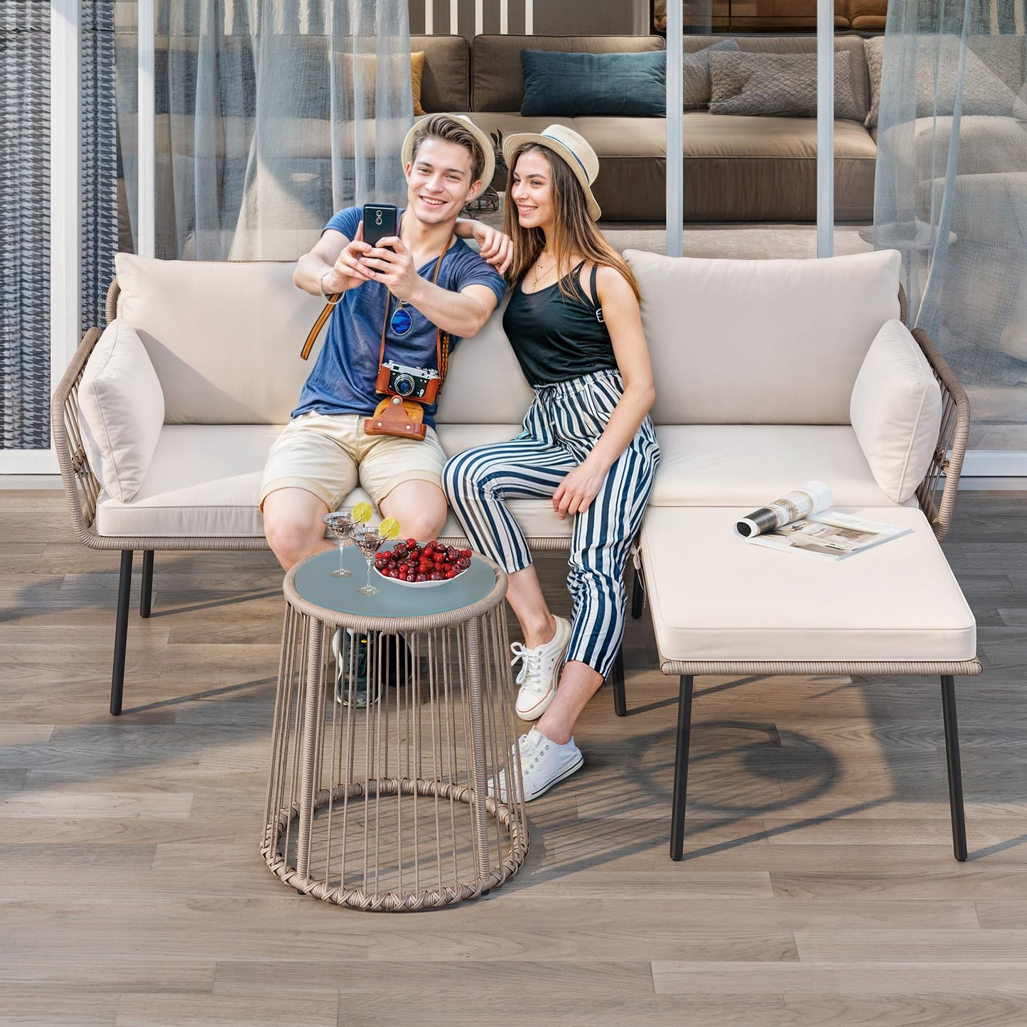 YITAHOME 3 Piece Patio Furniture Set Wicker Patio Sectional with Detachable Cushions and Coffee Table Outdoor Furniture Set L-Shaped Sectional Conversation Sofa Set for Backyard Porch Balcony - Beige