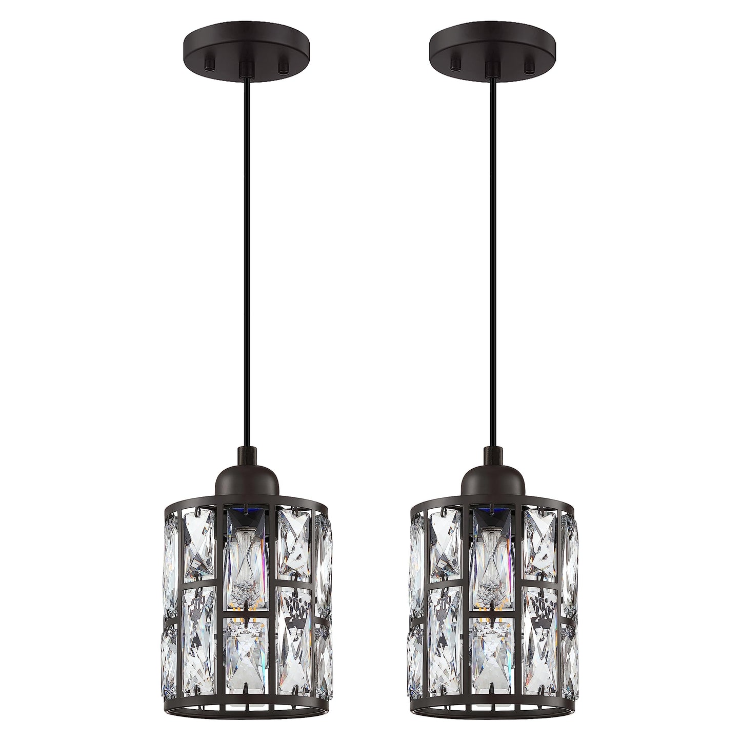 Dolaimy House 2 Pack Crystal Hanging Pendant Light Fixture, 5.3in Oil Rubbed Bronze, Model X3773BD1NI