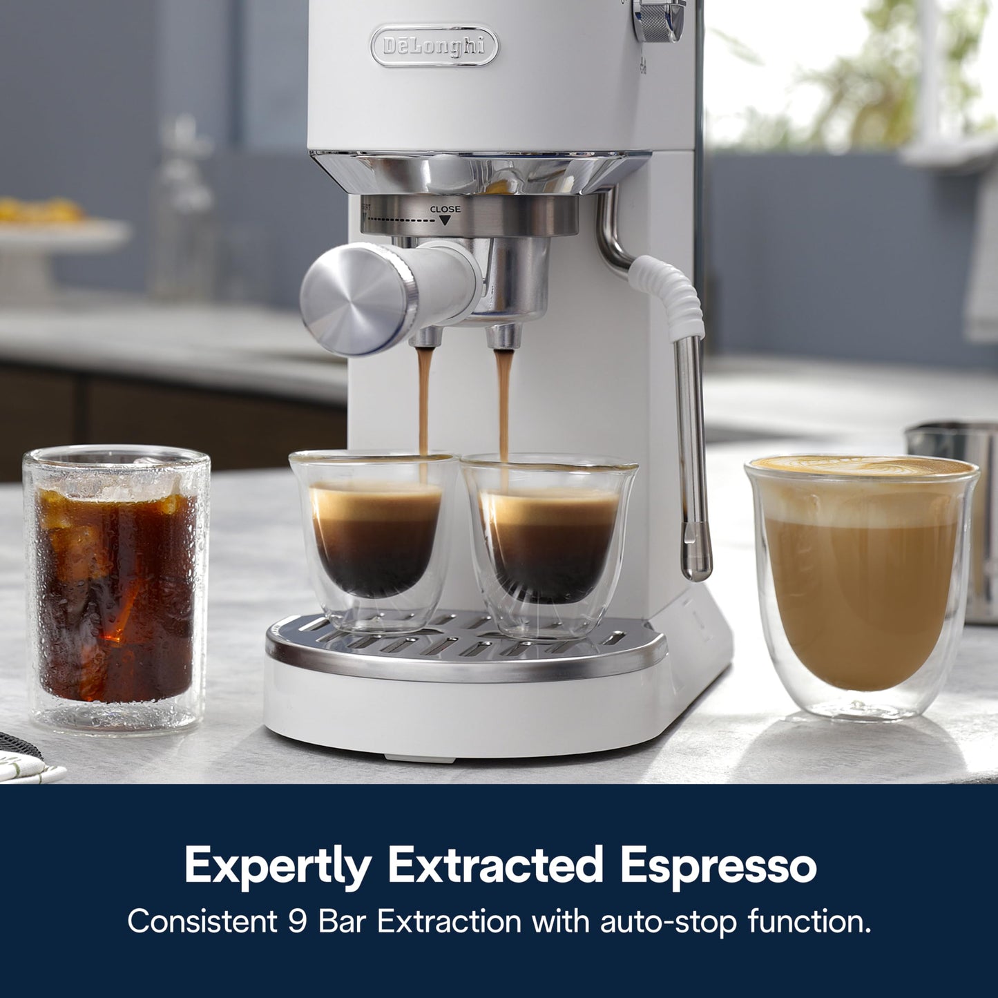 De'Longhi Dedica Duo Compact Espresso Machine - Cold Brew Coffee Maker with Milk Frother Wand- for Espresso, Hot & Iced Coffee, Cappuccinos, Lattes & Home Barista Brewing, Vanilla
