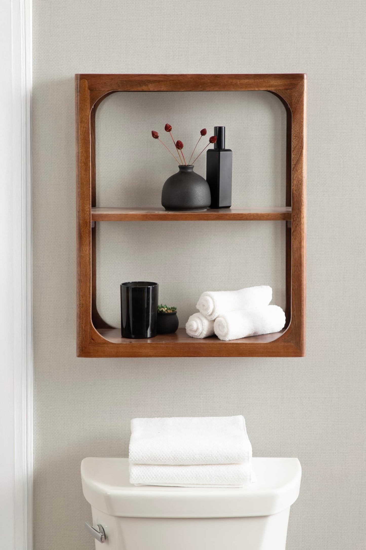 Kate and Laurel Dahl Modern Mango Wood Tiered Wall Shelf, 18 x 7 x 22, Walnut Brown, Decorative Over the Toilet Shelf for Use as Bathroom Storage or Living Room Display Shelving