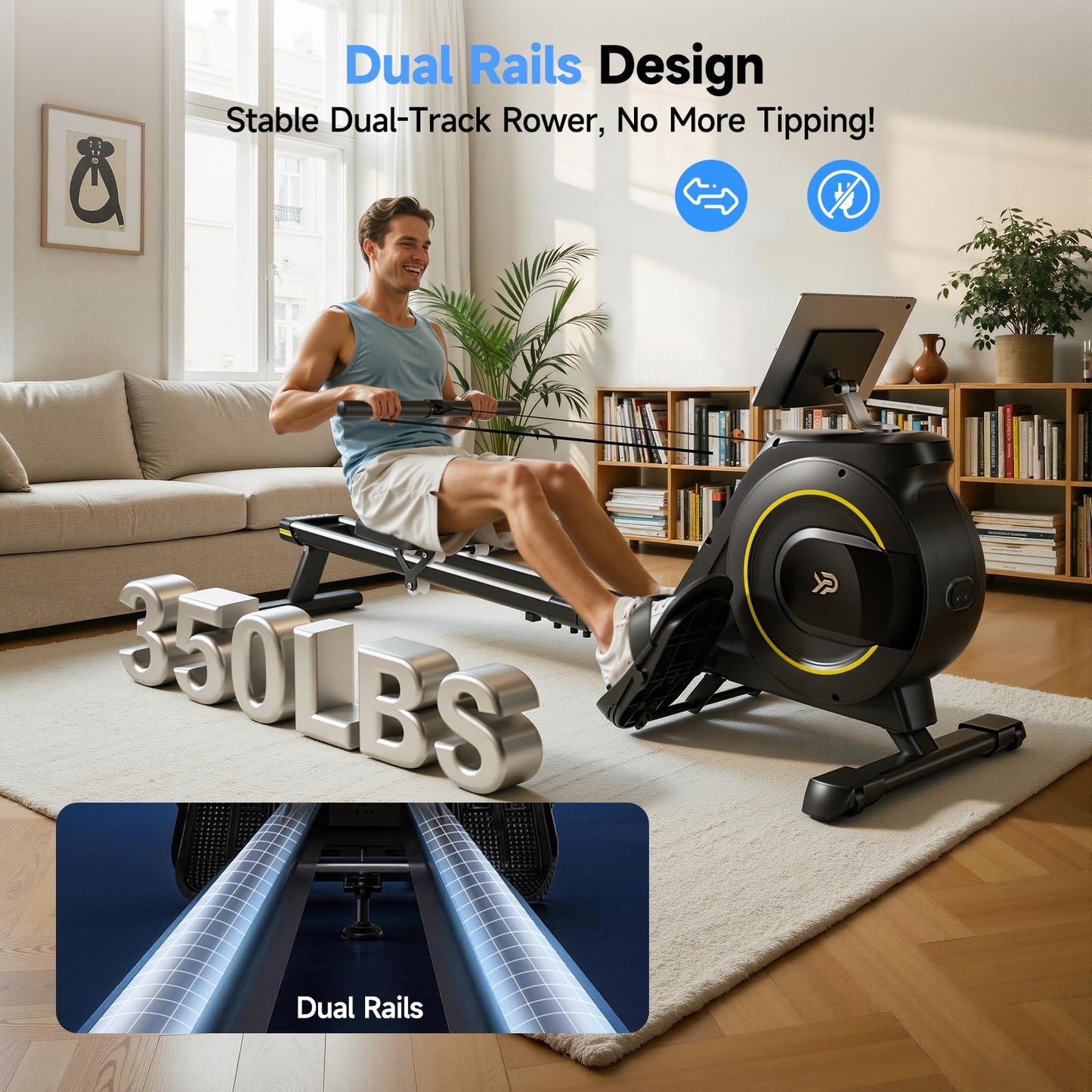 Rowing Machine for Home, 350 LB Capacity, 16-Level Silent Resistance, Magnetic Rowing Machines for Home Foldable, Full-Body Workout Compact Rowing Machine for Cardio & Strength with APP Support