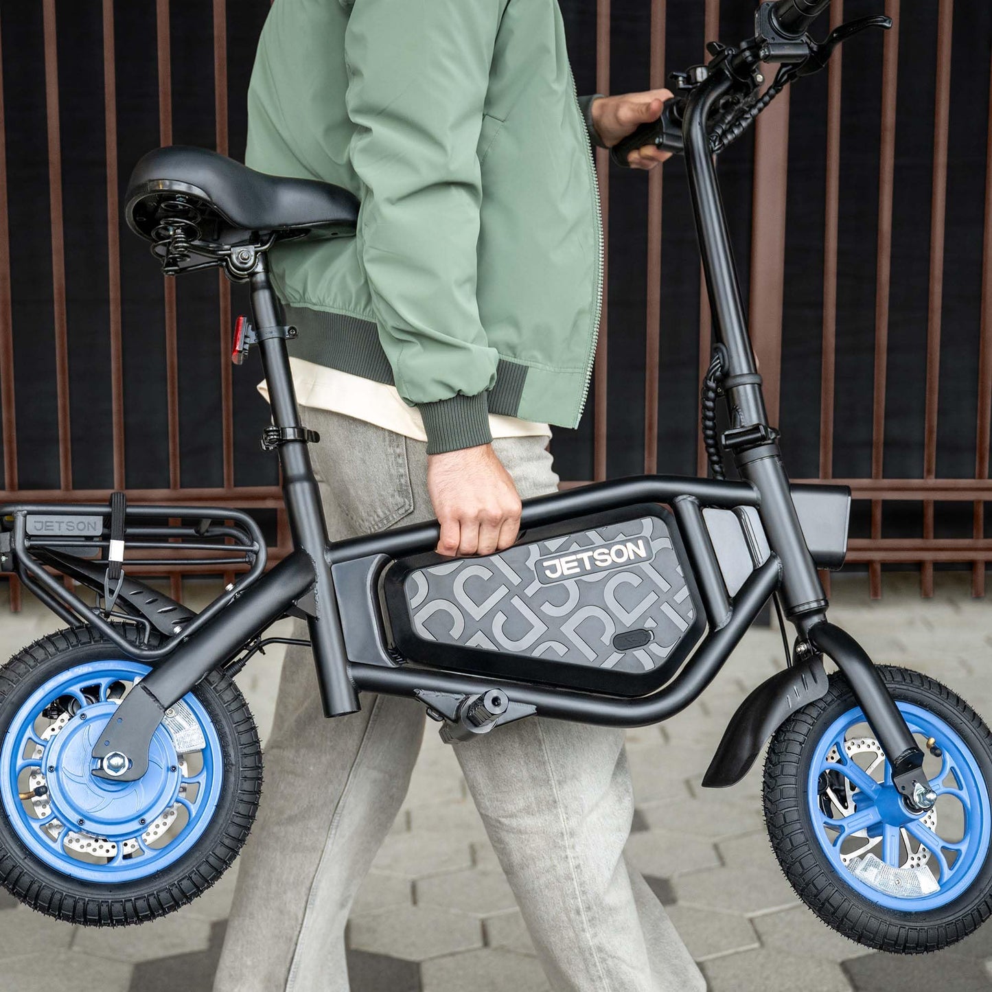 Jetson Bolt X Electric Bike, Foot Pegs, Easy-Folding, Built-in Carrying Handle, Rear Cargo Rack, Twist Throttle, Cruise Control, Up to 15.5 MPH, Range Up to 15 Miles, Ages 12+, Black, JBOLTX-BLK