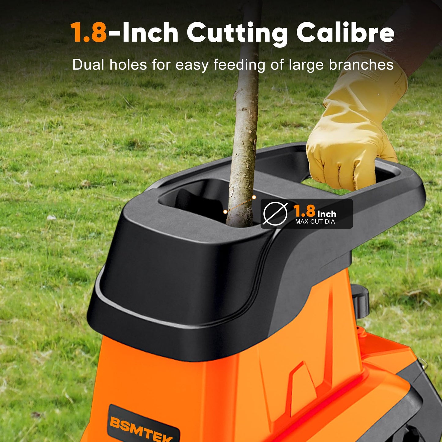 50L Collecting Bin, 15-Amp Wood Chipper Shredder, High Efficiency Electric Mulcher Shredding Machine with 25:1 Reduction Ratio, 1.8In Cutting Diameter, Portable Wheels for Yard Cleanup, New Orange