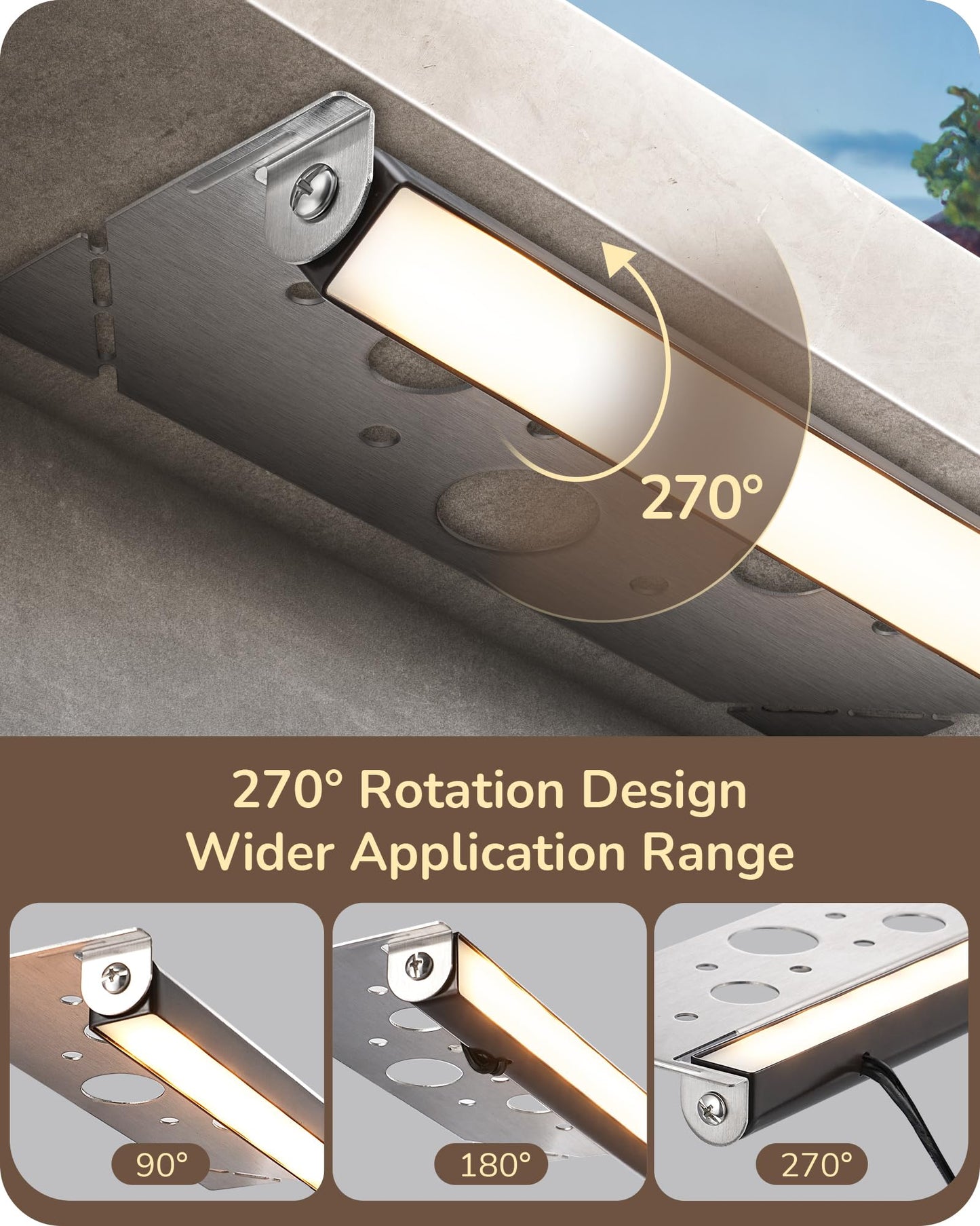 EDISHINE 7 in 270? Rotating LED Wall Lights, 12V AC/DC, 3W, 2700K, IP65 Waterproof, Aluminum, Silver, Model HLV