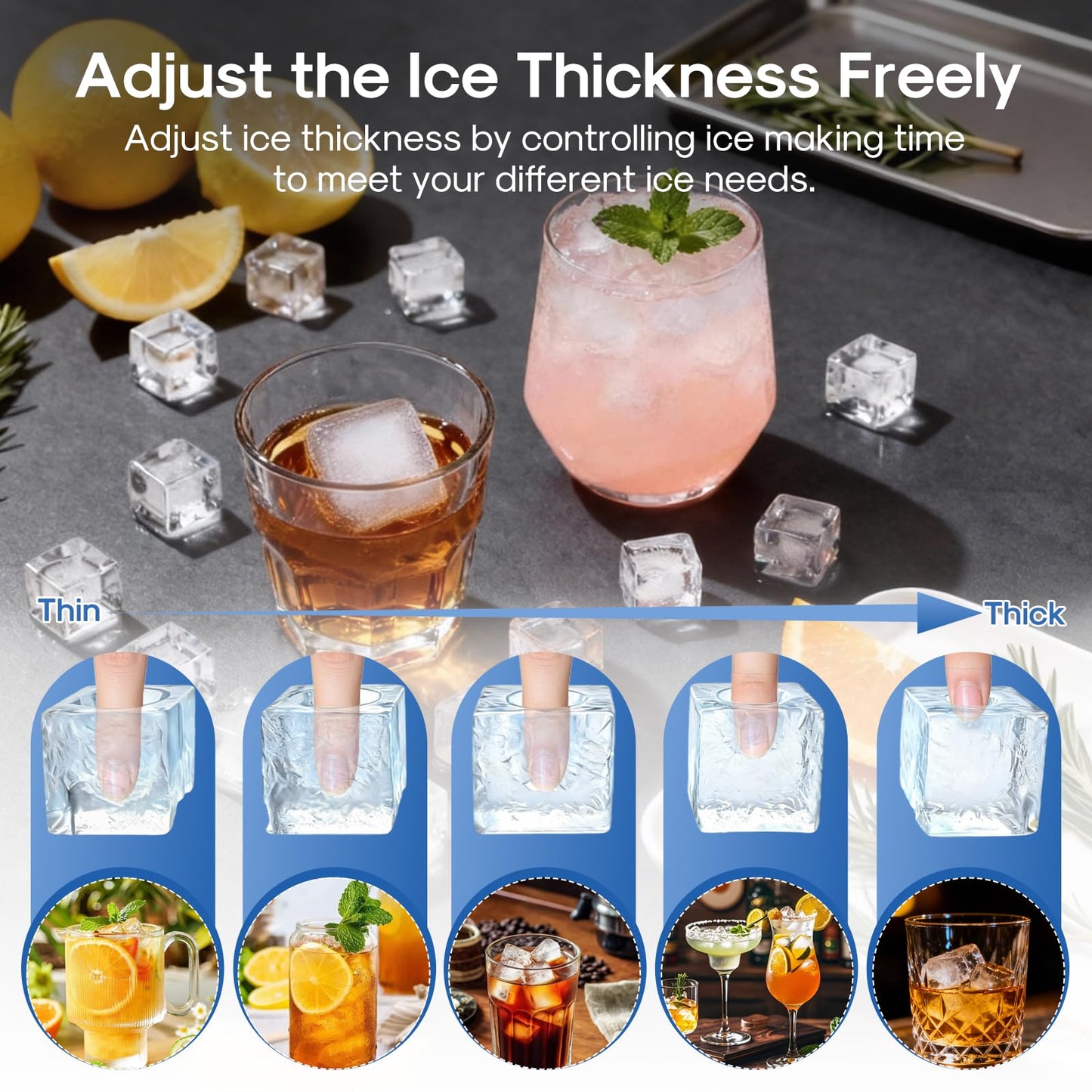 ICEPURE Clear Ice Cube Maker Portable Countertop, 3Pcs/20 Mins, 1.6" Crystal Ice Cube, 22lbs/24H, ETL Certification, Self-Cleaning, 24 Timer, Compact Ice Cube Machine for Whiskey, Cocktails, Bourbon