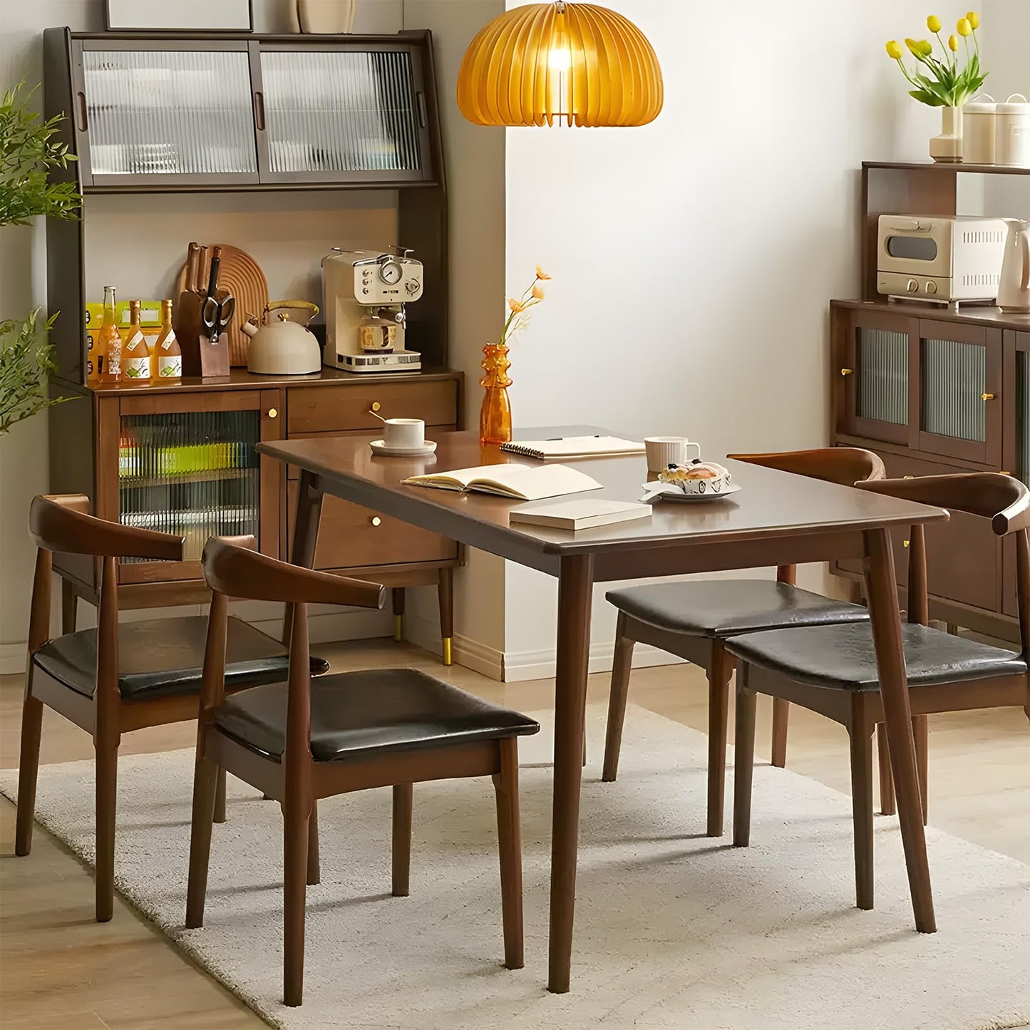 Cttasty Office Chair, Wood Desk Chair with Upholstered PU Leather, Computer Chair, Modern Dining Chair, Mid Century Dining Chair, Wood Accent Chair,Walnut Chair