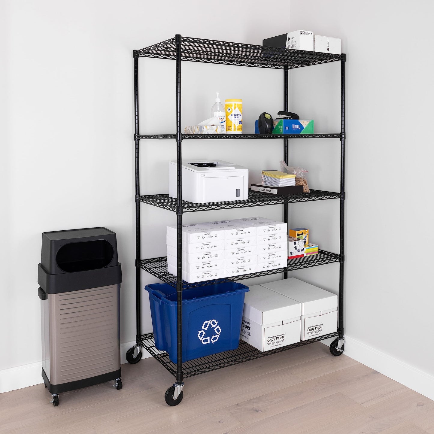 UltraDurable 5-Tier NSF Steel Wire Shelving, 48"W x 24"D x 76"H, Black