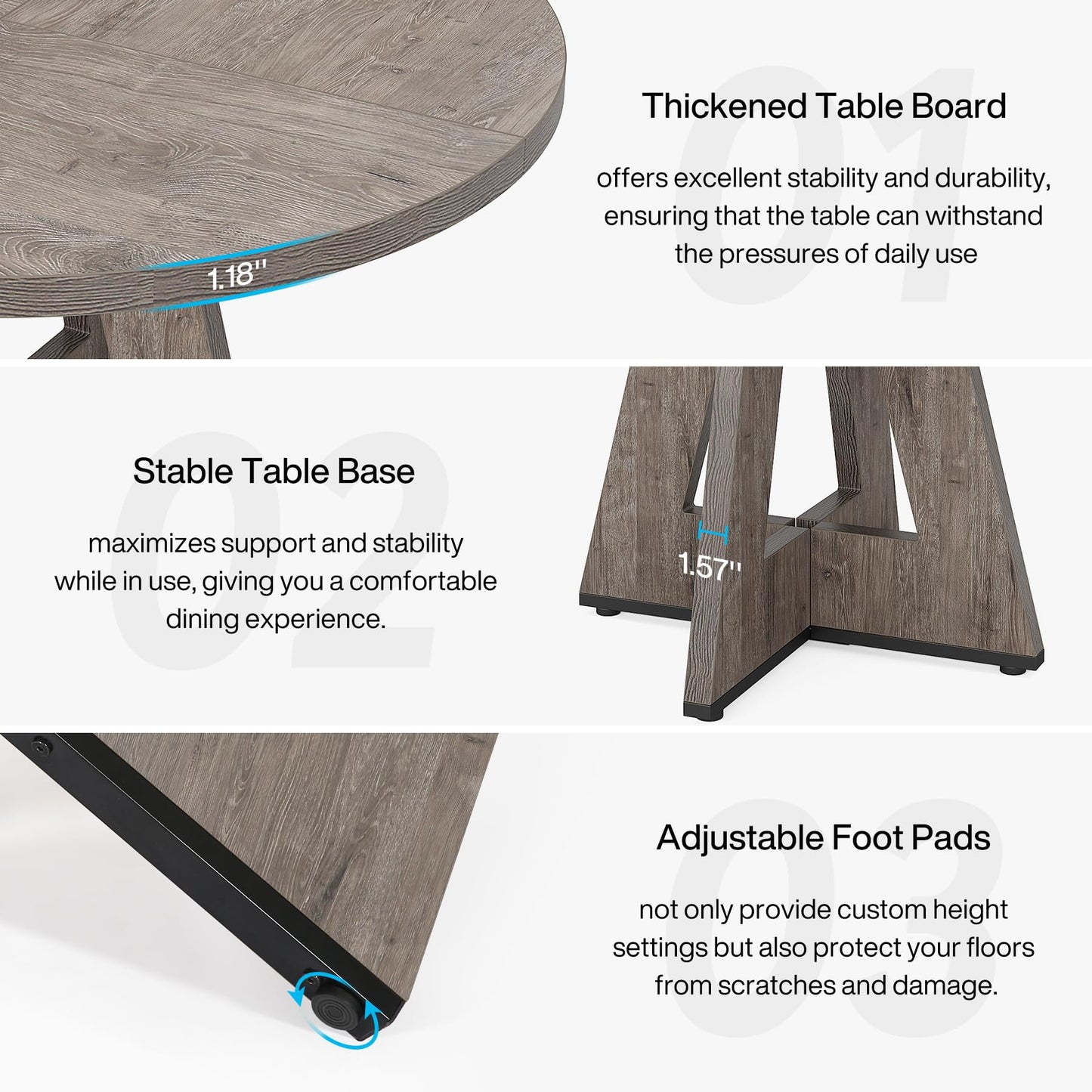 Tribesigns 47 inch Round Dining Table Wood Kitchen Table for Dining Room, 47" Dinner Room Tables for 4-6, Farmhouse Accent Furniture with Wooden Tabletop and Cross Base, Rustic Grey