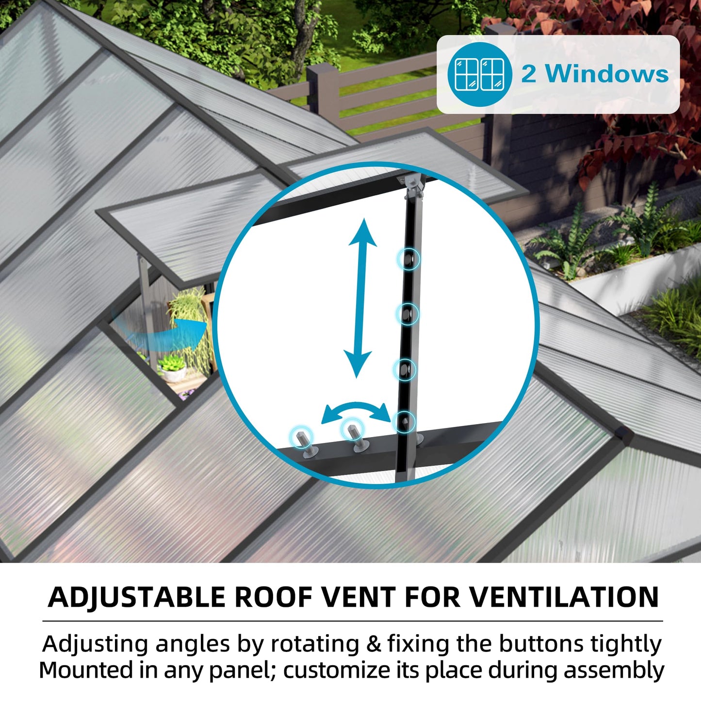 YOPTO 8x12T Greenhouse,Outdoor Polycarbonate Greenhouse with Roof Vent & Drainage System,Heavy Duty Aluminum Walk-in Green Houses for Outside Garden Backyard,Easy Assembly,Black