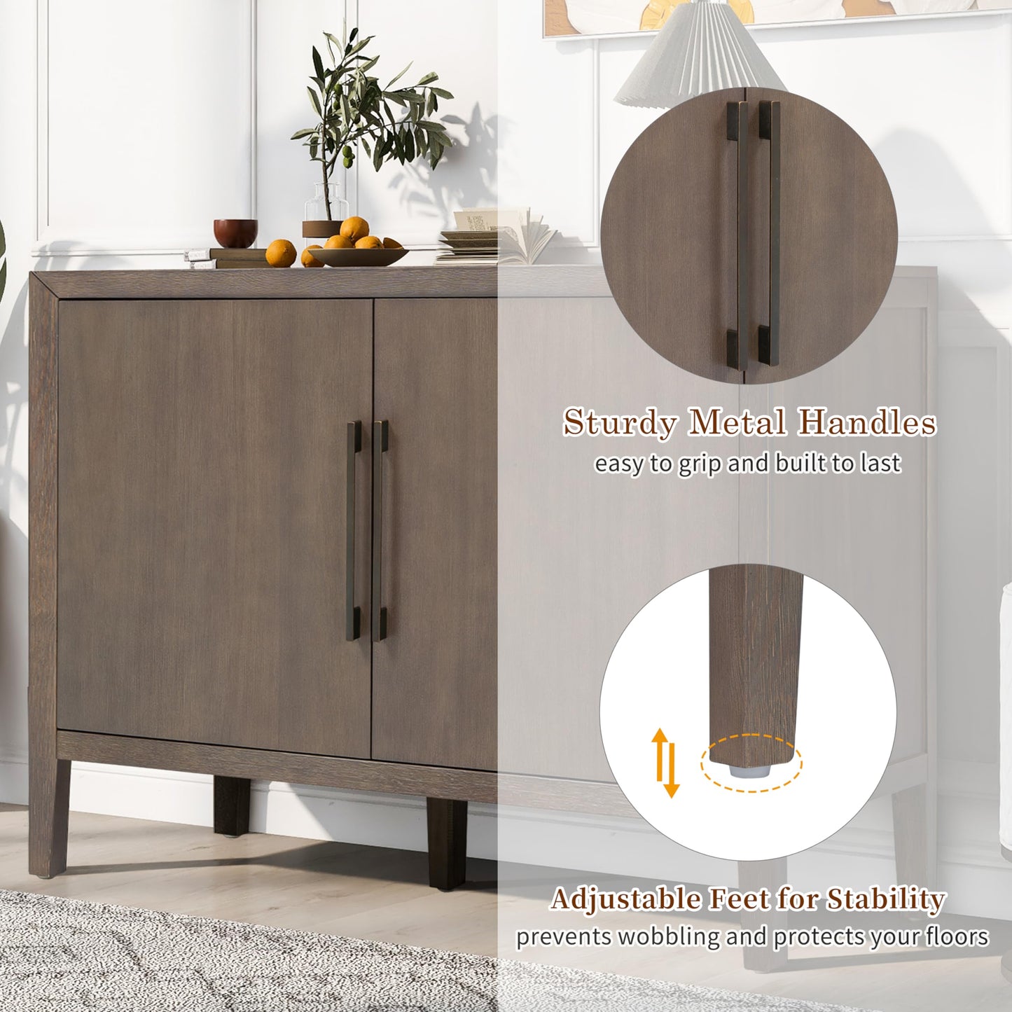 Merax Wood Farmhouse Buffet Sideboard with Metal Handles and 2 Doors