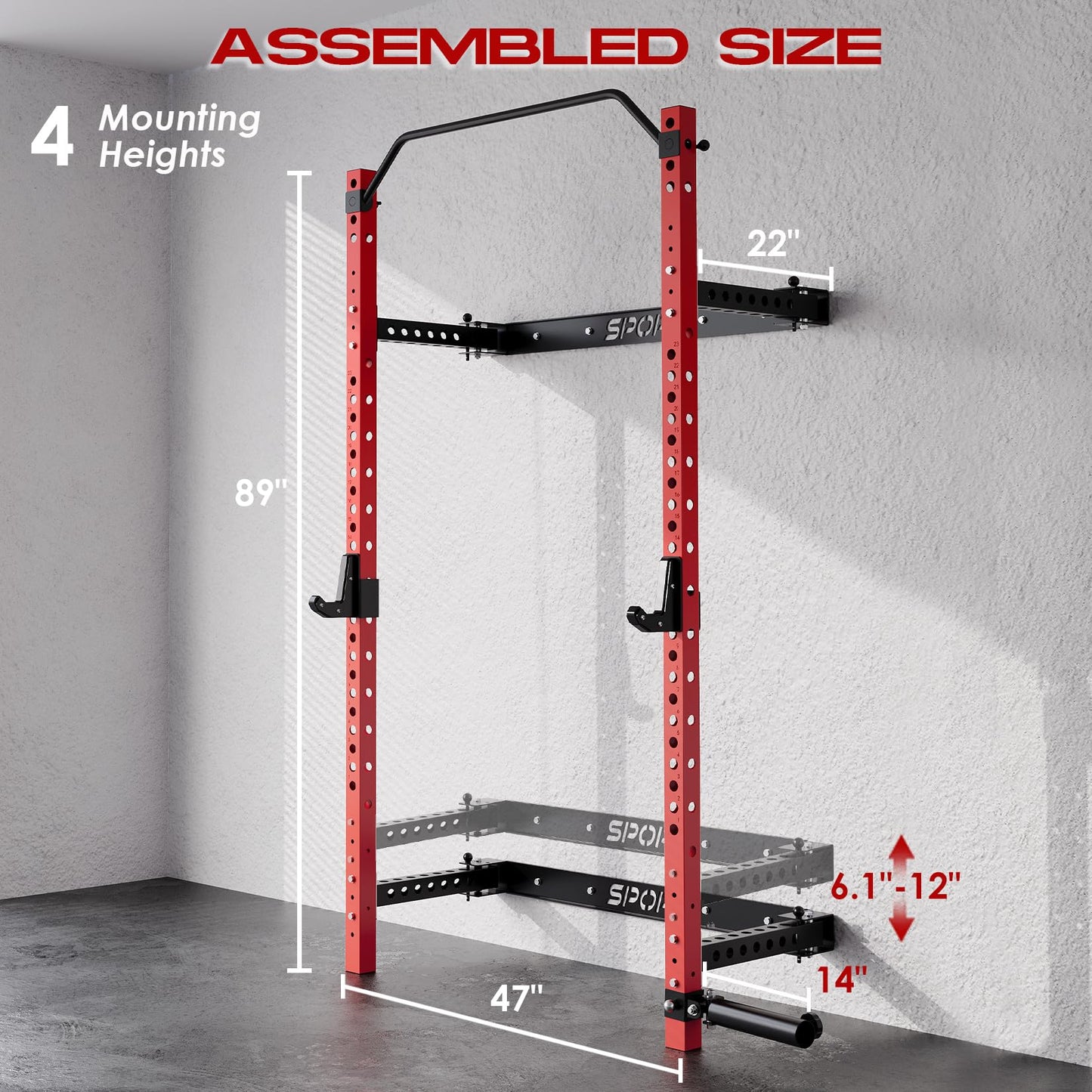 Garvee Folding Squat Rack for Home Gym, 2.36 in x 2.36 in Wall Mounted Foldable Squat Rack with Pull Up Bar, J Hooks and Landmine Attachments, 1000 LBS Capacity Space Saving Weight Power Cage