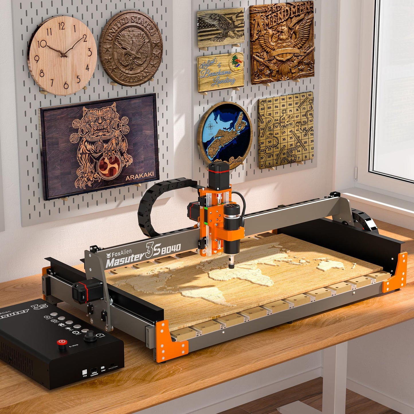 FoxAlien 3S 8040 X-axis Extension Kit with T-slot Hybrid Spoilboard Work Table for Masuter 3S CNC Router Machine, for Large Engraving Carving Projects (Extend X-axis to 32 inches)