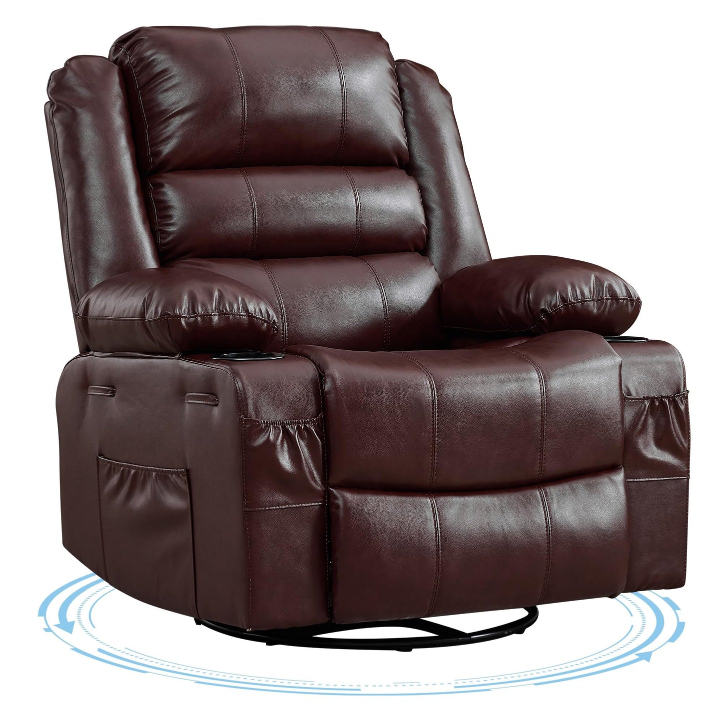 Garvee Rocking Recliner Chair for Adults 360° Swivel Rocker Recliner with Cup Holder Wide Nursery Glider with Upholstered Deep Seat PU Leather Comfy Single Sofa for Living Room Coffee