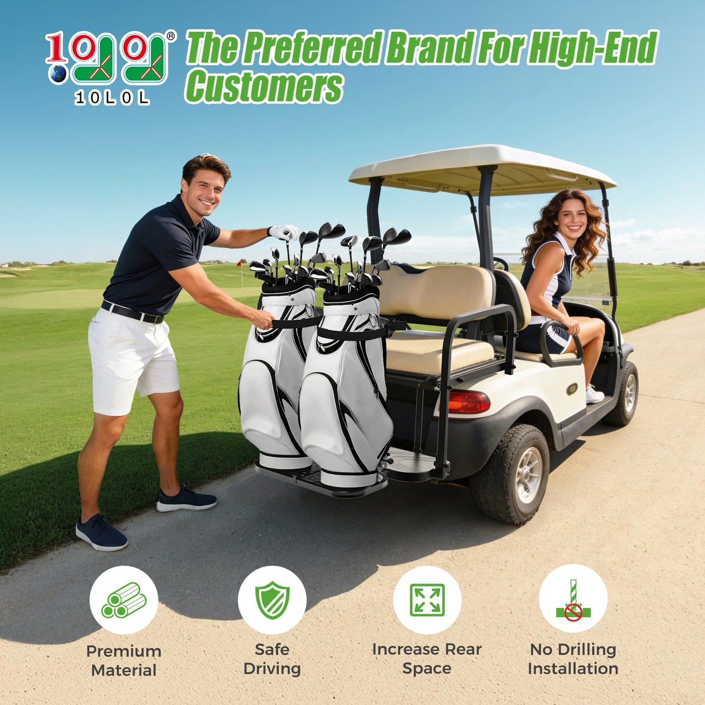 10L0L Universal Foldable Golf Cart Rear Seat Bag Holder Compatible with Yamaha/EZGO/Club Car, Fits Safety Grip Bar Maximum Wide 8in, No Drilling, Space Saving (New for 2026)