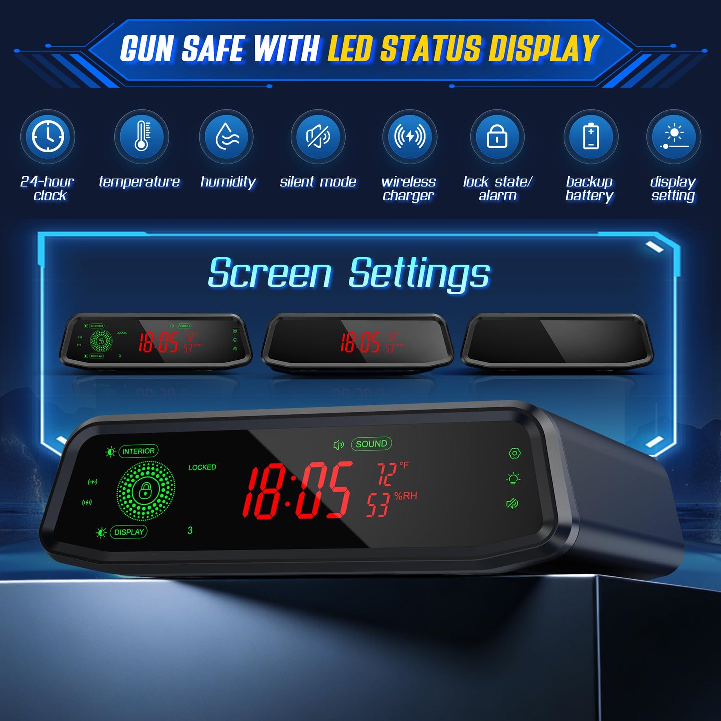 TRRKO Biometric Gun Safe for Handgun | 0.3S Auto-Open Quick Access Pistol Safe with Fingerprint & Wireless Charger, Smart LED Display, Handgun Safe for Nightstand/Bedside/Home, Gift for Gun Owners
