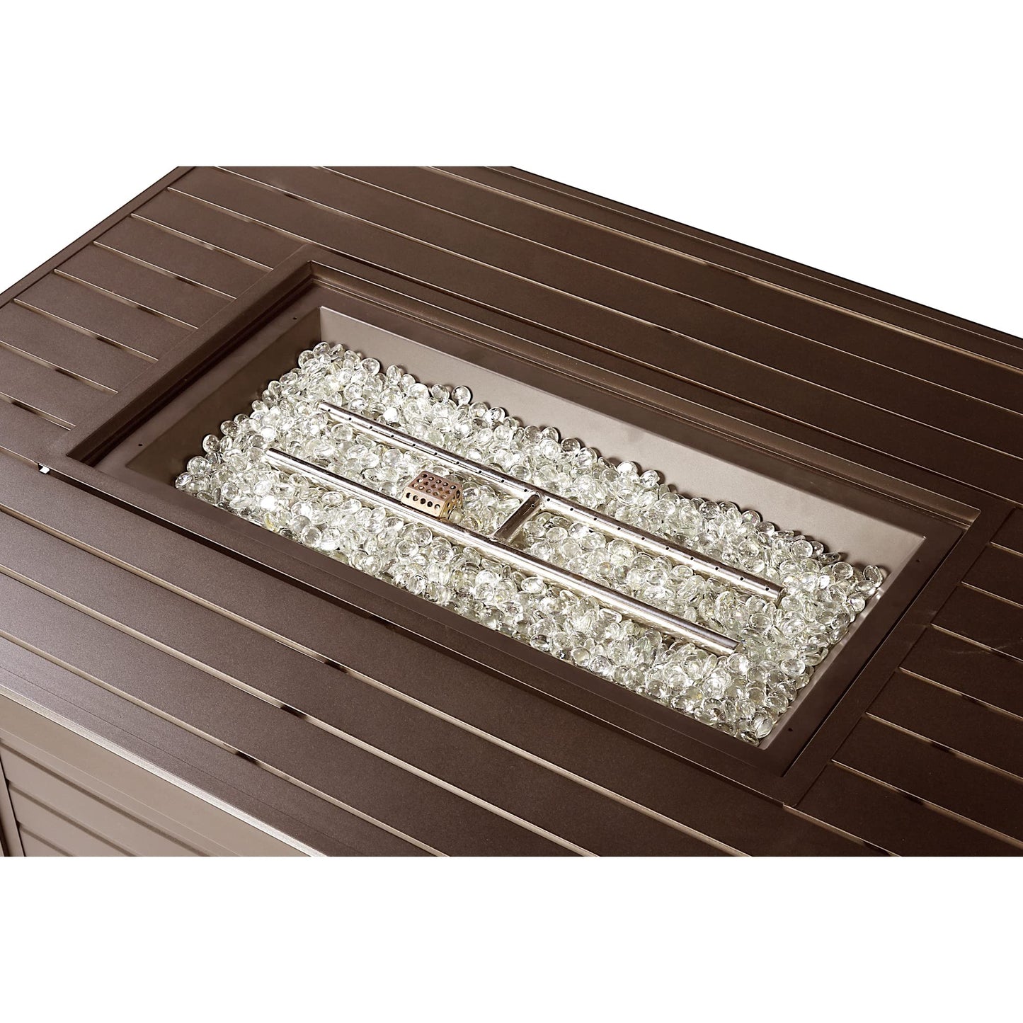 Oakland Living Rectangular 48 in. x 36 in. Aluminum Propane Fire Pit Table, Glass Beads, Two Covers, Lid, 57,000 BTUs in Brown Finish