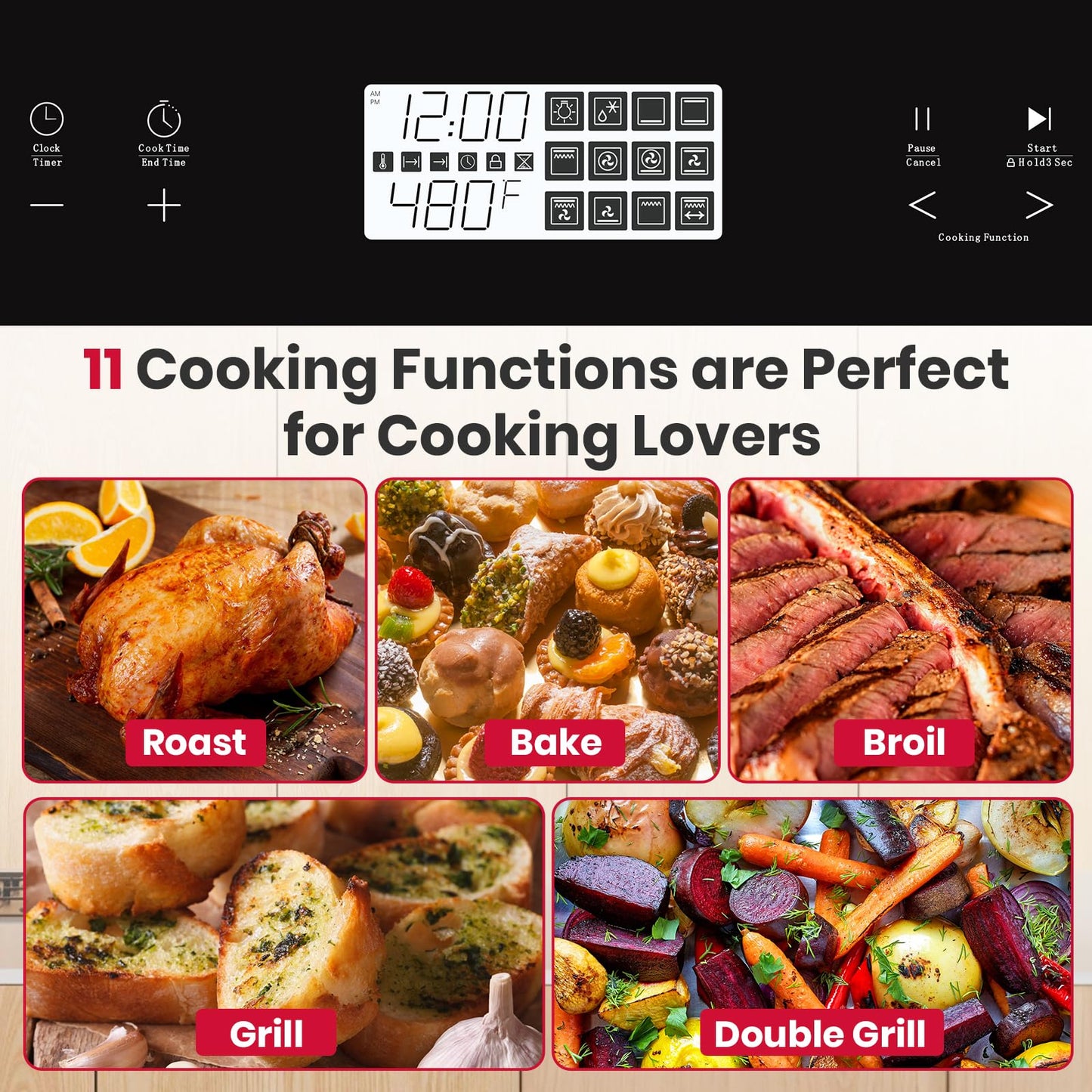 GASLAND 24 Inch Electric Wall Oven, ETL Certified 2.6 Cu.ft Built-in Oven, 11 Cooking Functions, 3D Heating, Convection Wall Oven with Rotisserie, Touch Control, Safety Lock, Stainless Steel