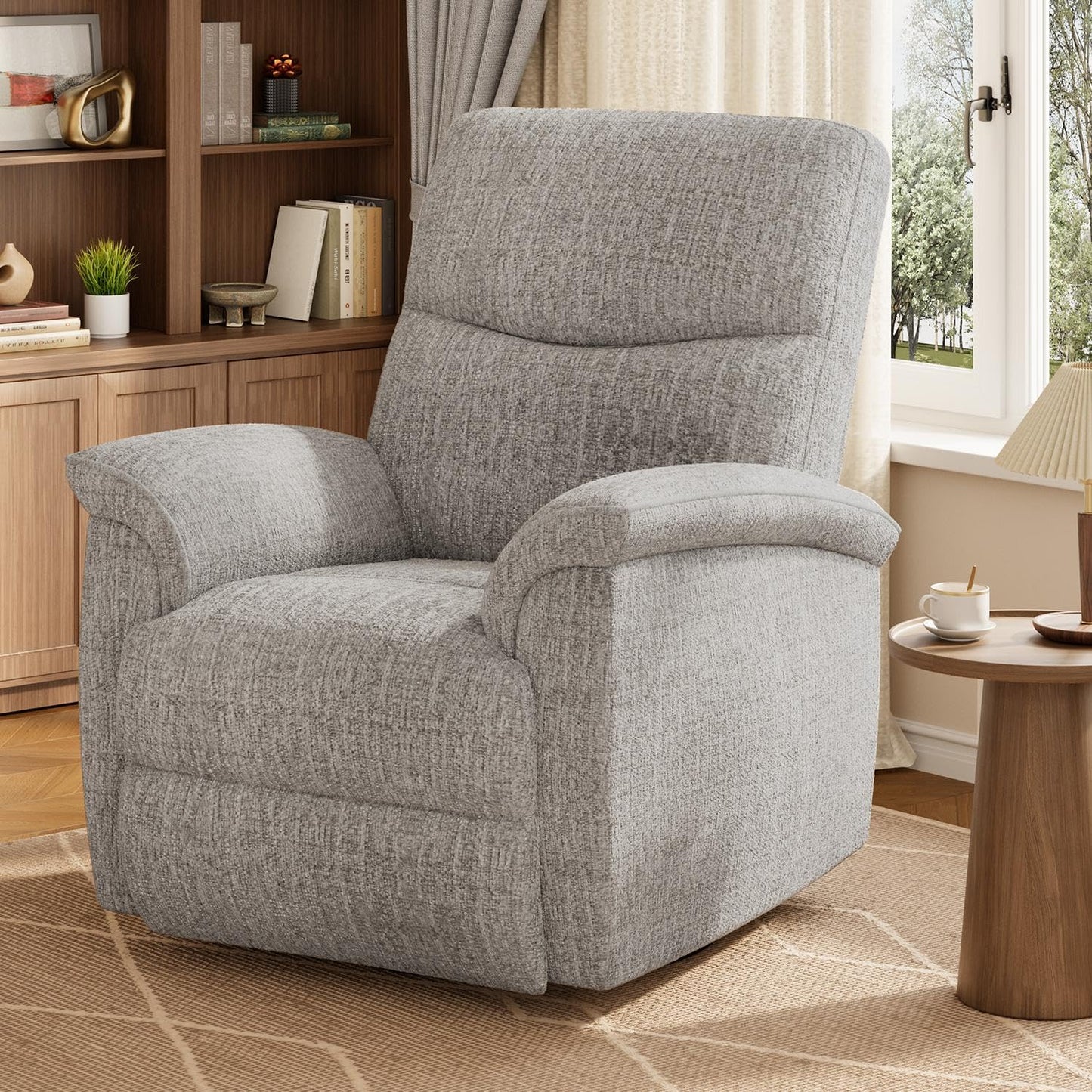Garvee Swivel Rocker Recliner Chair, Nursery Rocker Recline Chair, Manual Chenille Reclining Armchair with 38.6" w Seat, 350 Lb Capacity, Oversized Single Sofa for Living Room Bedroom,Grey