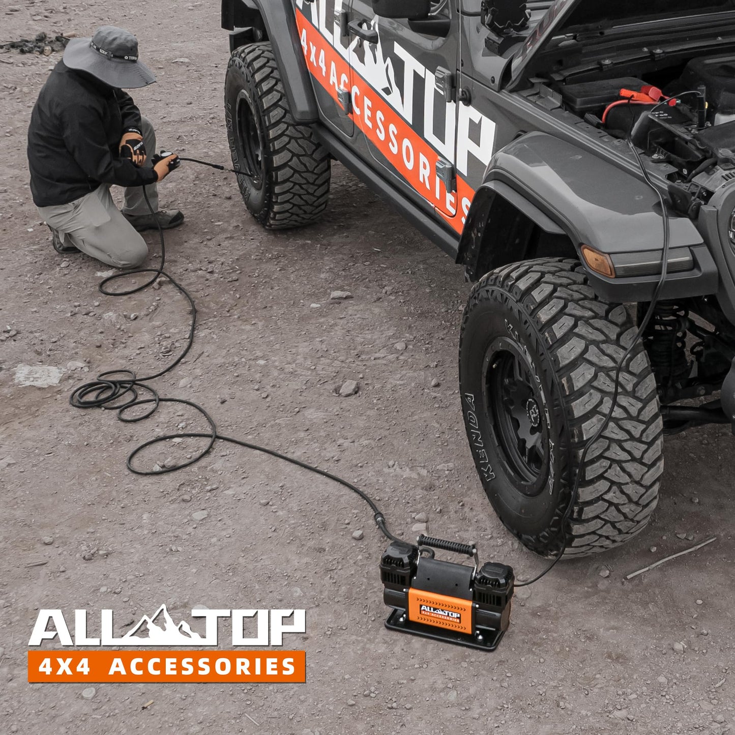 ALL-TOP Air Compressor Kit, Dual Cylinder 12V Portable Inflator 12.35 ft³/Min, Offroad Air Compressor Pump for Truck Tires, Heavy Duty Max 150 PSI for 4x4 Vehicle & RV