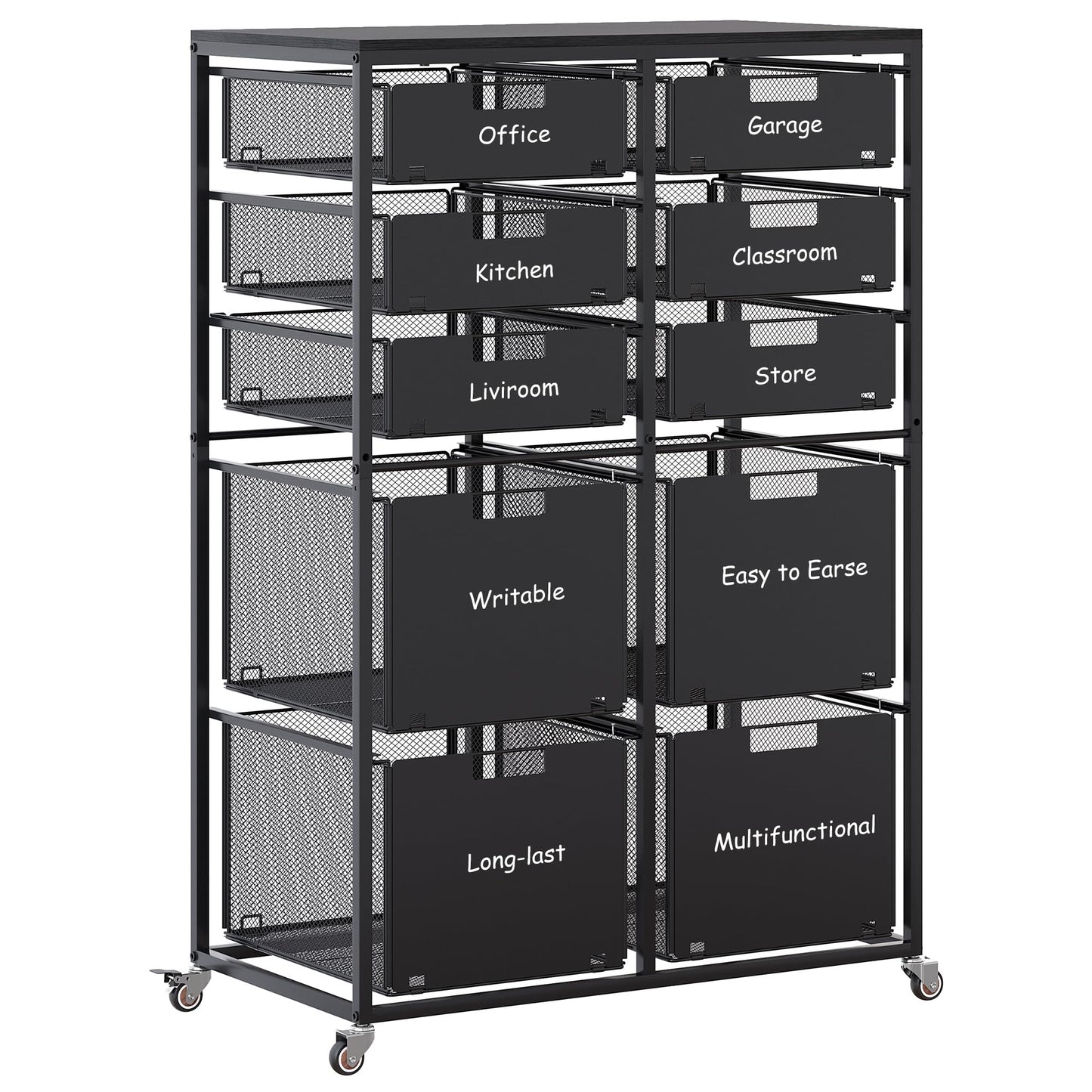 EasyPAG Rolling Storage Cart With 10 Drawers, Metal Craft Organizers And Storage Cart With Wood Tabletop, 30 Lbs Capacity Per Drawer For Home Office Classroom And Dorm, Black
