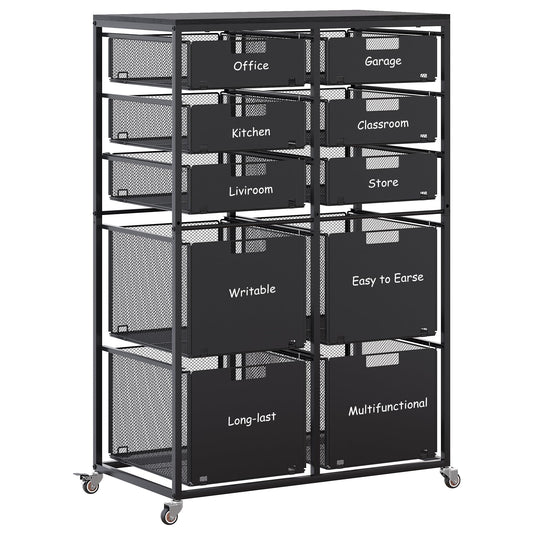 EasyPAG Rolling Storage Cart With 10 Drawers, Metal Craft Organizers And Storage Cart With Wood Tabletop, 30 Lbs Capacity Per Drawer For Home Office Classroom And Dorm, Black