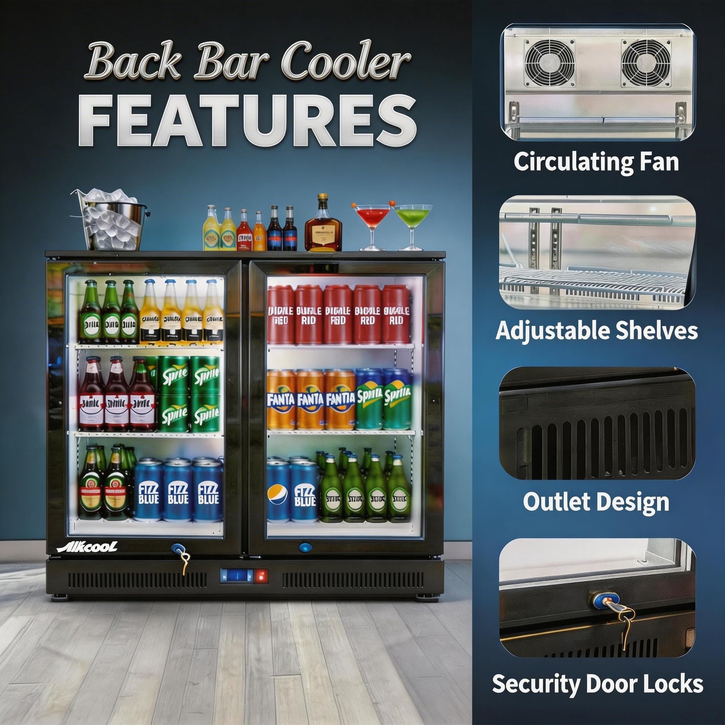NAFCOOL Back Bar Cooler Under Counter Beverage Refrigerator, 7.5 Cu Ft Undercounter Fridge,2 Door 36 inch Commercial Beer Built-In Cooler with LED Light Adjustable Shelves Safety Locks,ETL Approval