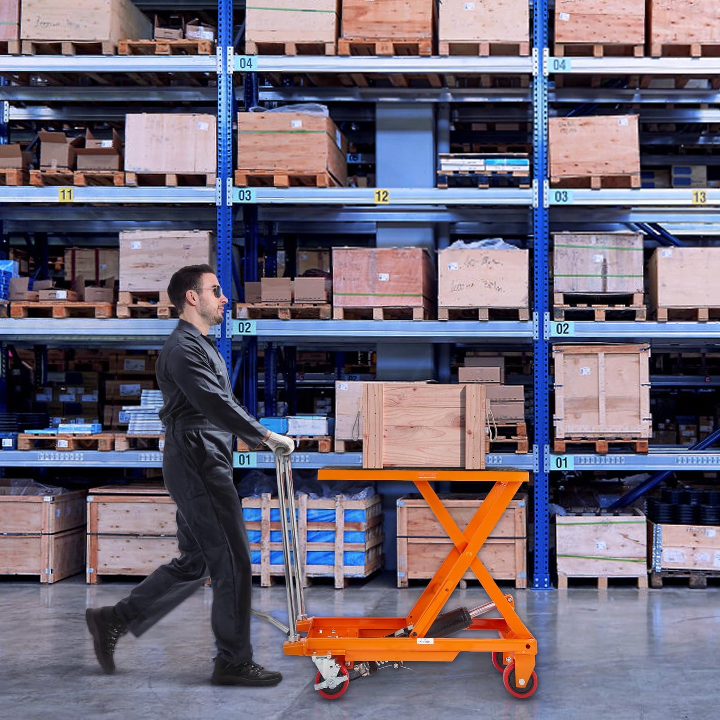 VEVOR TF23 Hydraulic Lift Table Cart, 500lbs Capacity 28.5" with 4 Wheels and Non-Slip Pad, for Material Handling and Transportation, Orange