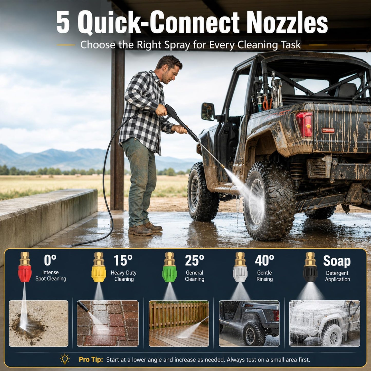 AMERISUN 3800 PSI Gas Pressure Washer 2.5 GPM with 212cc 4-Stroke OHV Engine, 5 Quick-Connect Nozzles & 10" Wheels, Heavy Duty Power Washer for Driveways, Cars, Patios, Decks & House Siding