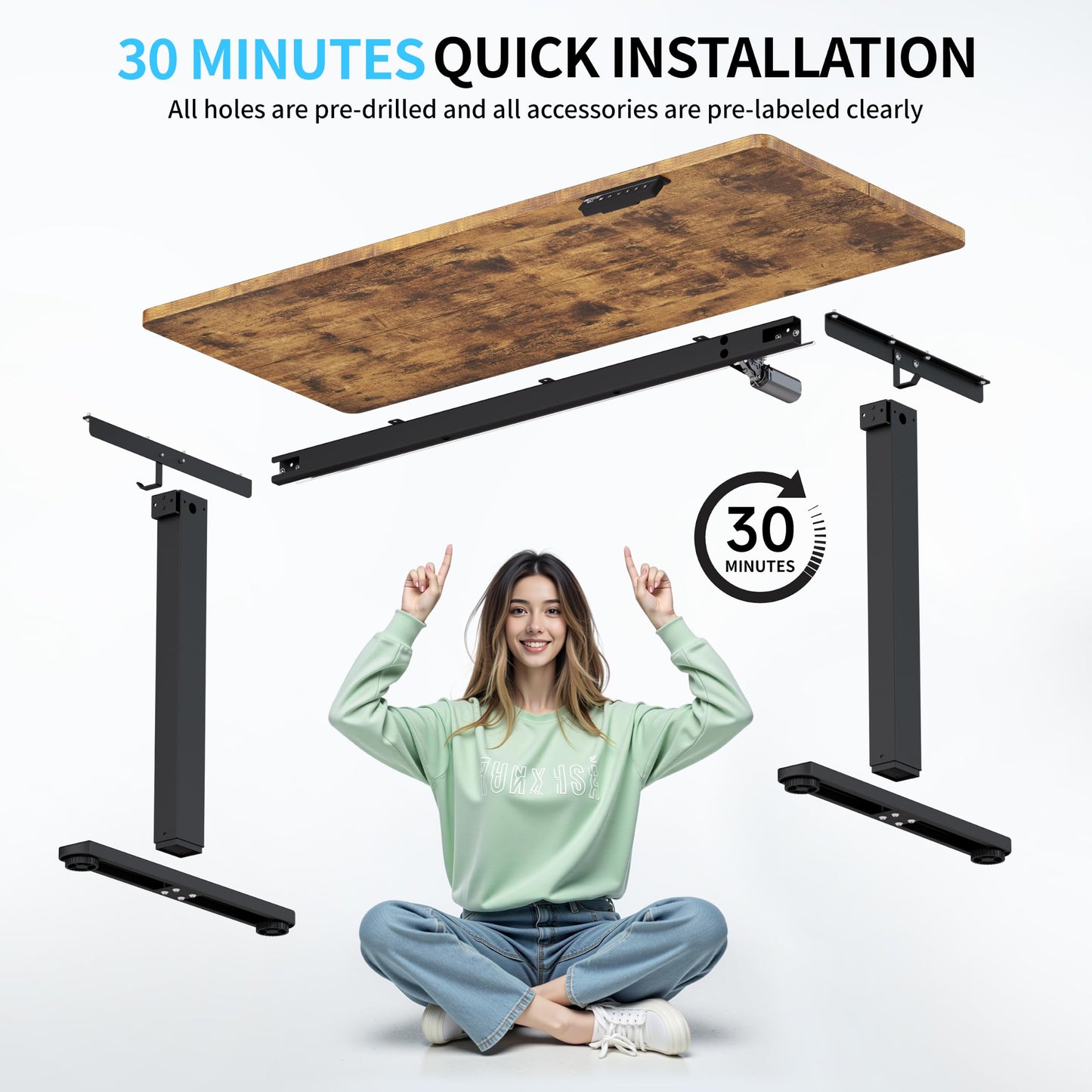 BIZUM Electric Standing Desk, 55" x 24" Height Adjustable Desk, Rustic Brown Sit to Stand Desk Memory Gaming Computer Workstation for Home Office