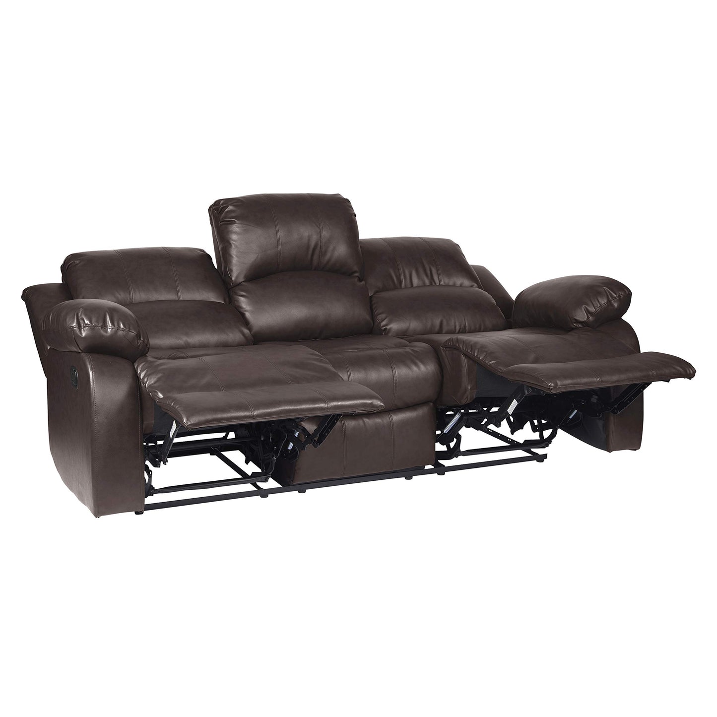 Lexicon Baluze Couch Recliner - Soft Faux Leather Double Reclining Sofa, Manual Pull Tab, Wall Hugger, High-Density Foam, Solid Wood Frame, Easy Assembly, 83" W, Living Room, RV - Brown