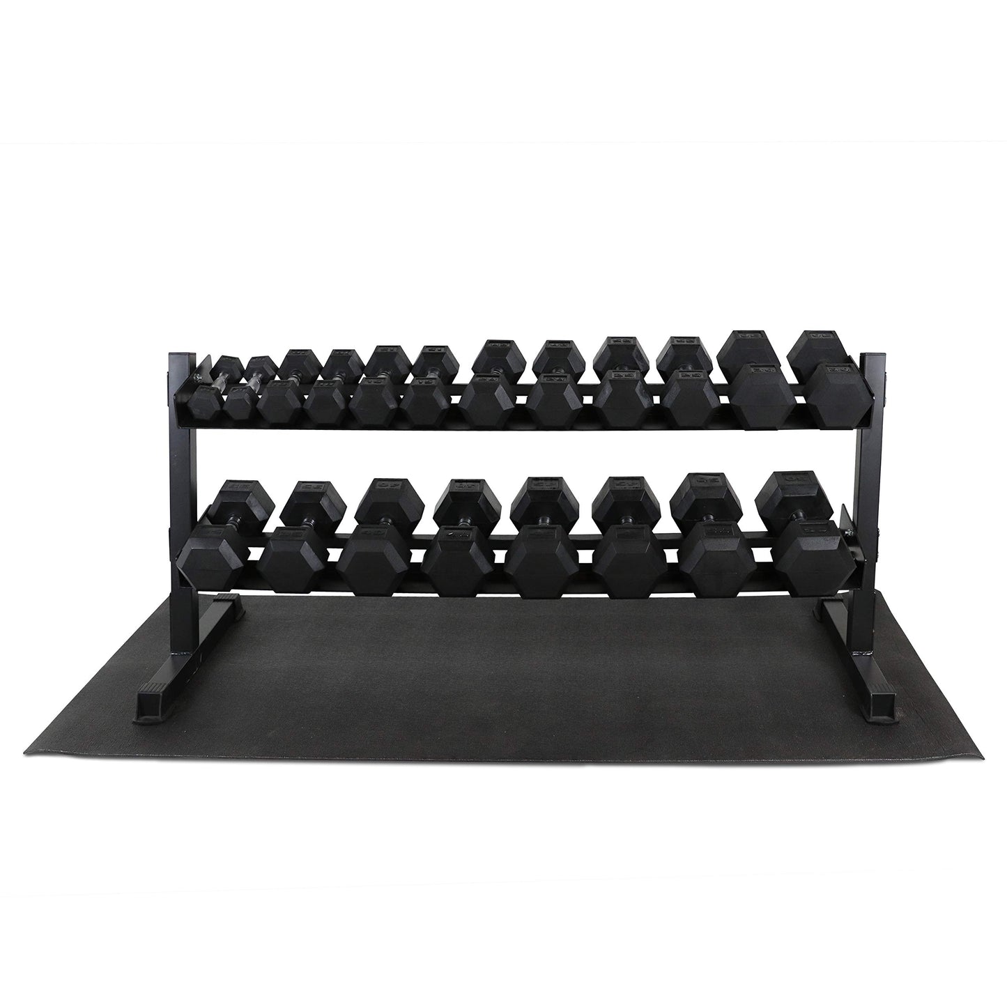 WF Athletic Supply Rubber Coated Hex Dumbbell Set, Multiple Choices Available - Dumbbells with Rack Stand and Mat, or Dumbbells Only (200/550/1200/2100/3000 LB)