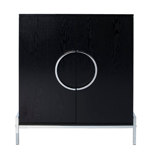 SEI Furniture - Pierton Double-Door Bar Cabinet - Transitional Design, Black Iron and Wood - Ideal for Living Room, Home Bar (HZ1216741)