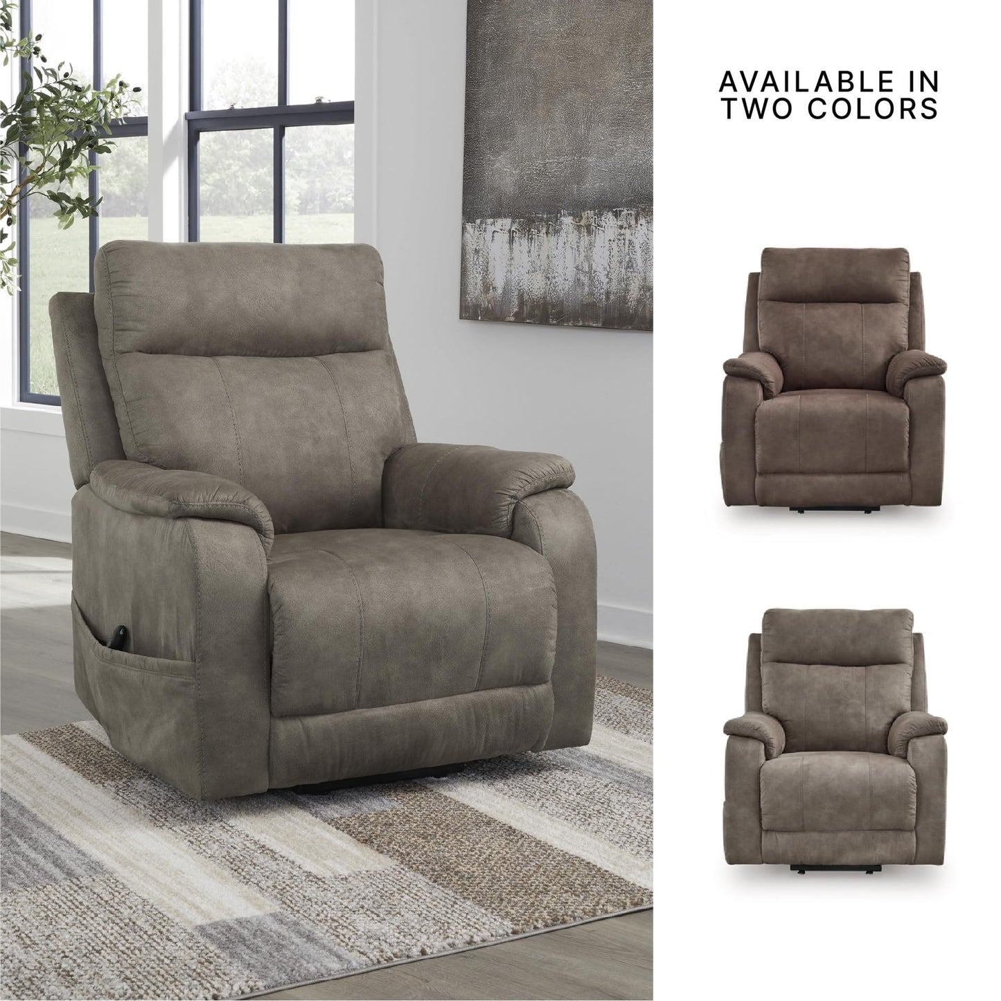 Signature Design by Ashley Crestmeade Modern Dual Motor Power Lift Recliner with Adjustable Backrest, USB Ports, Heat and Massage Function, Light Brown