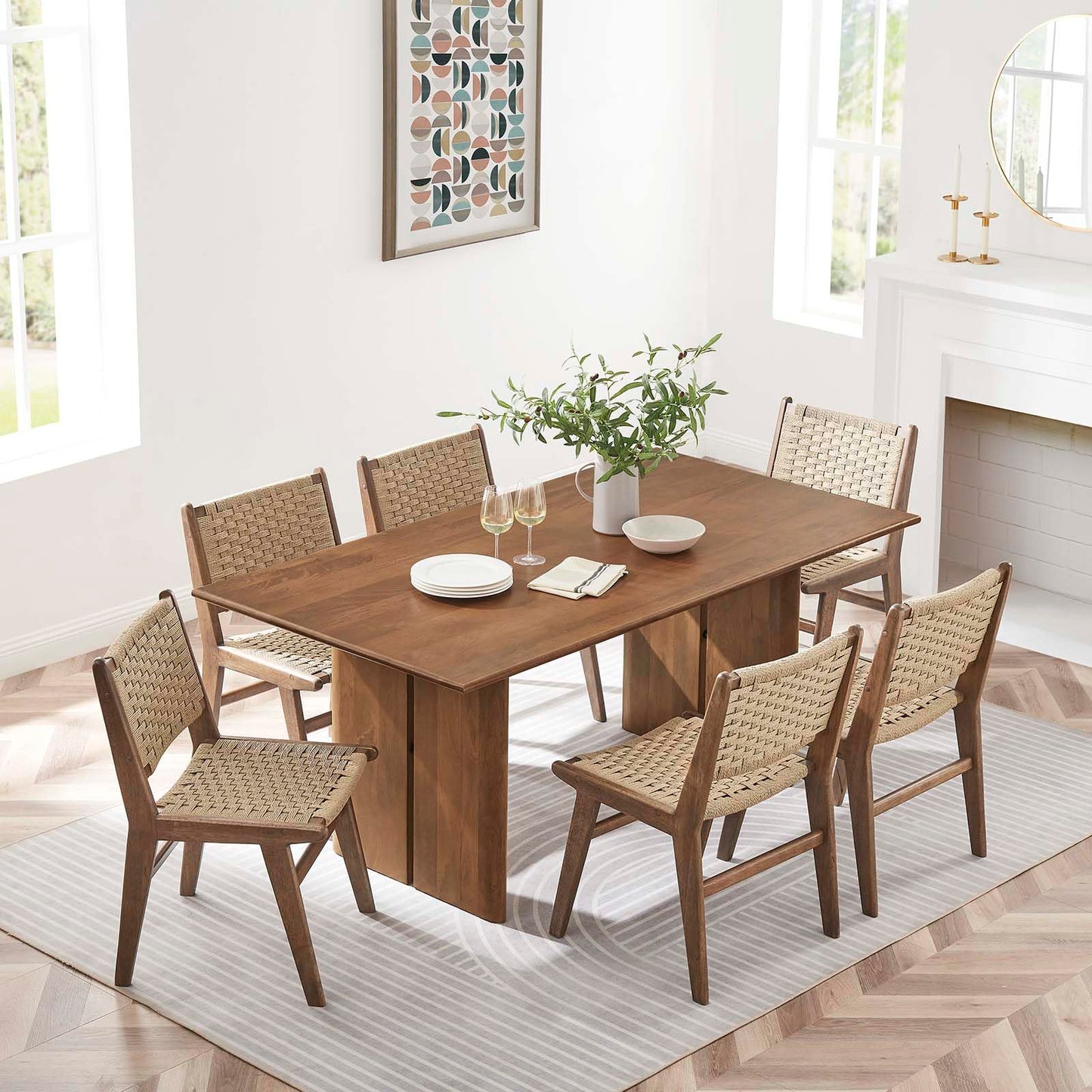 Modway Amistad 72" Solid Wood Modern Farmhouse Rectangular Dining Table in Walnut
