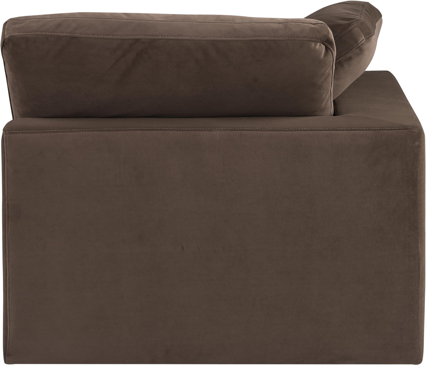 Meridian Furniture 189Brown-Corner Comfy Collection Modern | Contemporary Velvet Upholstered Corner Chair, Soft Brown Velvet, Down Feather Cushions, 40" W x 40" D x 34.5" H, Brown