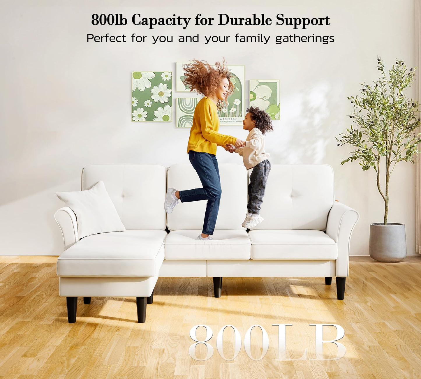Small Sectional Couch, 83" L Shaped Couch, Comfy Velvet Couches for Living Room, Tool-Free Setup Modular Sectional Sofa, 850lbs Load Sofas for Living Room with 1 Movable Ottoman, White Couch