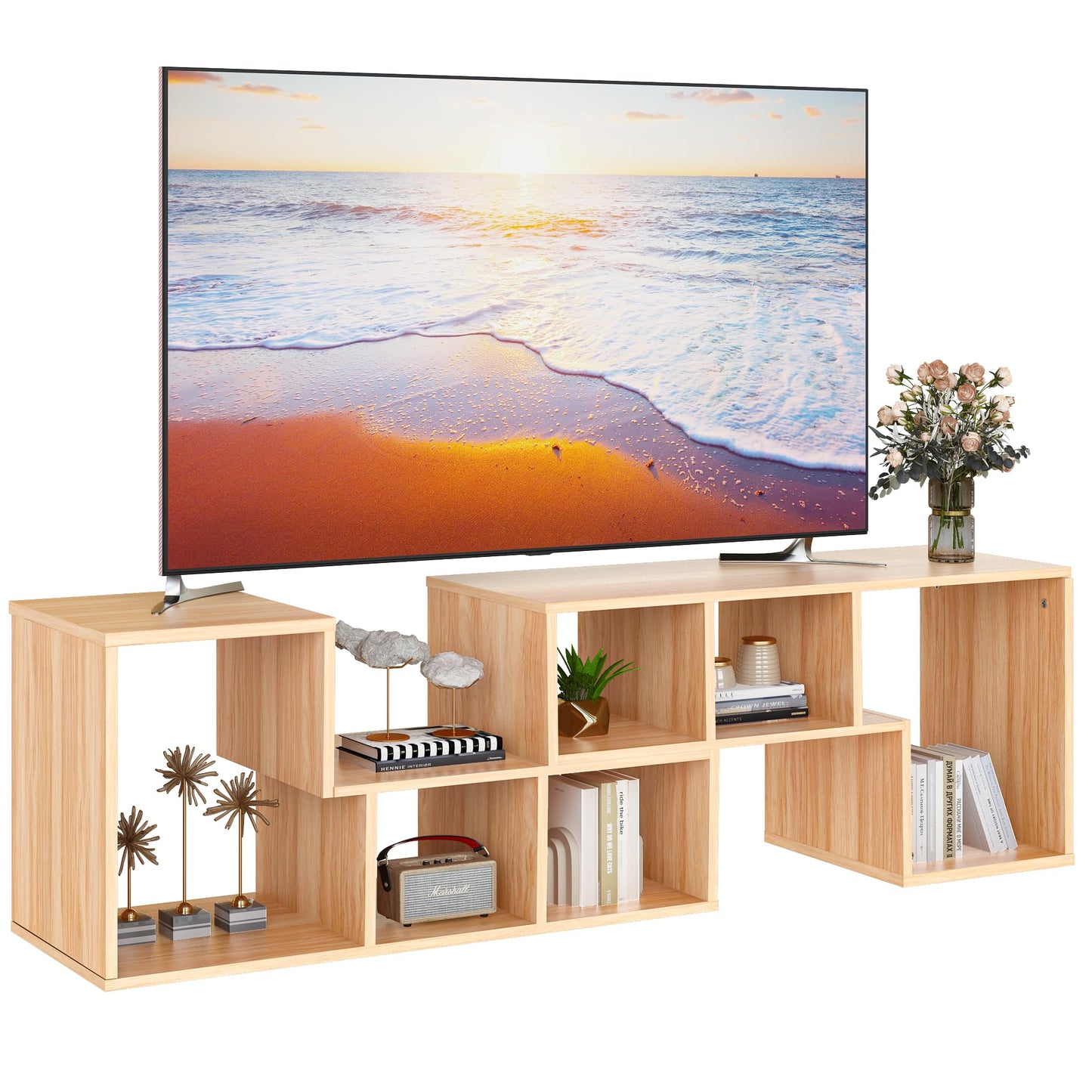 Recaceik Cube Bookshelf 2 Shelf Bookcase L-Shaped TV Console Stand Modern Entertainment Center with Open Storage Shelves for CDs/Movies/Books for Living Room, Bedroom, Home Office (Oak)