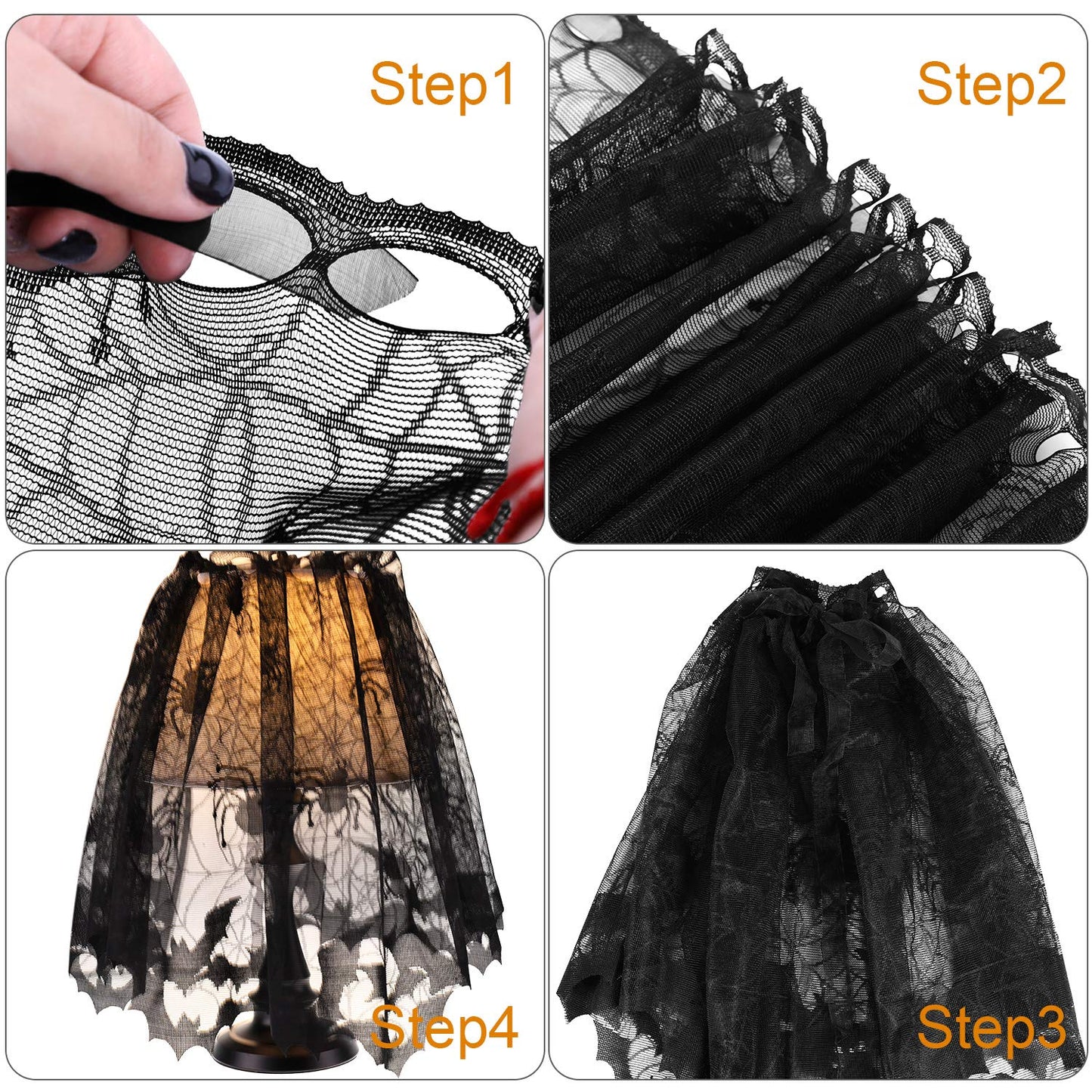 Boao Halloween Spider Web Lamp Shades, Black Lace Cover with Ribbons, Model Boao-Lace Lamp Cover-01