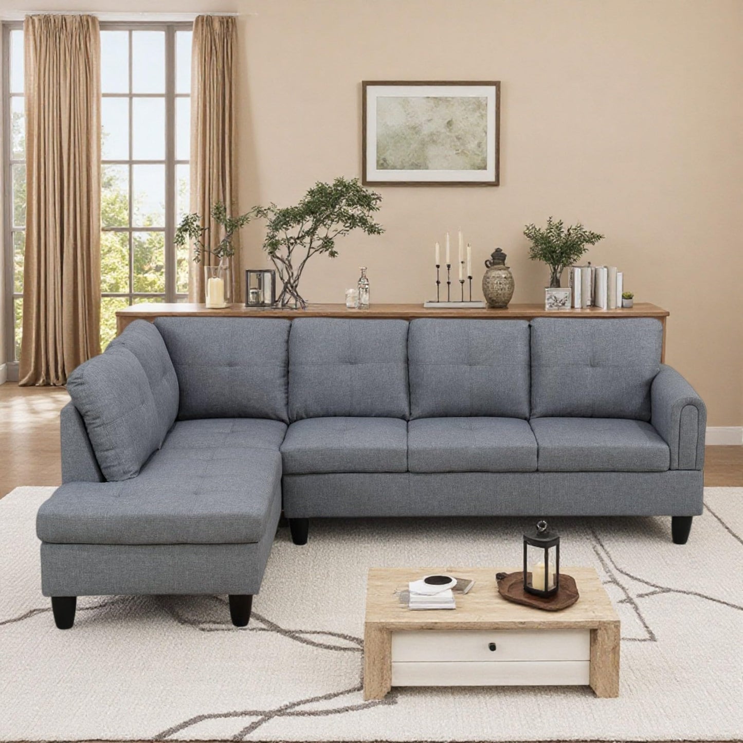 NicBex Comfy Couches for Living Room, 2-Piece 97" L-Shaped Sectional Couch with Movable Chaise, Modern Sofa Living Room Set for Apartment, Office & Bedroom, Ash Grey