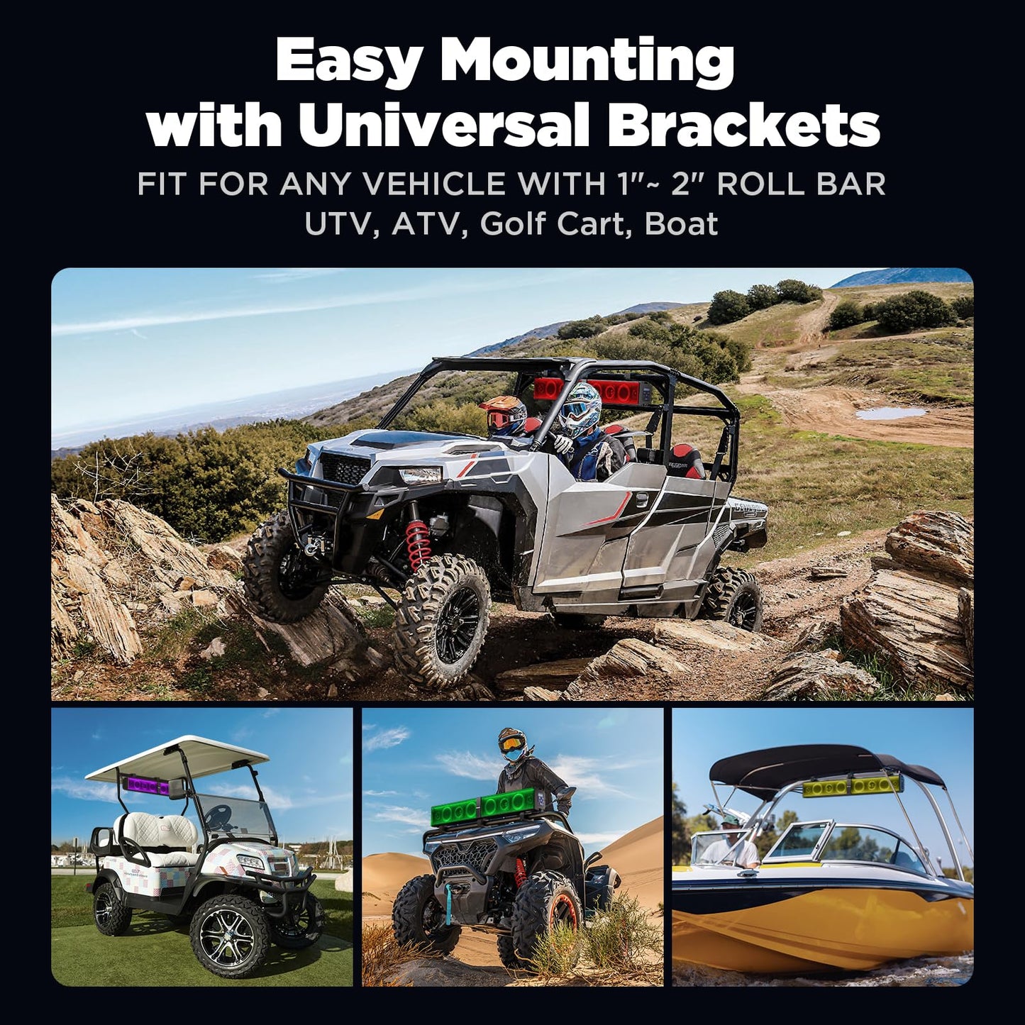 Ehaho 34" UTV Sound Bar with Subwoofer, 8-Speaker SXS SoundBar with Bluetooth and RGB Lighting, IP66 Waterproof ATV & Golf Cart Speakers, Compatible with Polaris RZR Can-Am, Fits 1"–2" Roll Cages