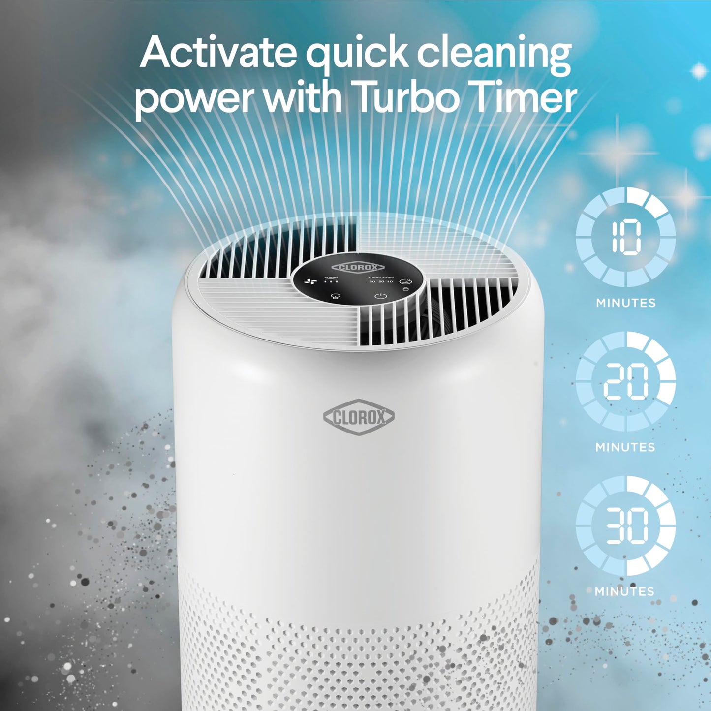 Clorox Turbo Air Purifiers for Home, True HEPA Filter, Quickly Cleans Large Rooms Up to 1,650 Sq Ft, Reduces 99.9% of Mold, Viruses, Wildfire Smoke, Allergens, Pet Allergies, Dust, Whisper Quiet